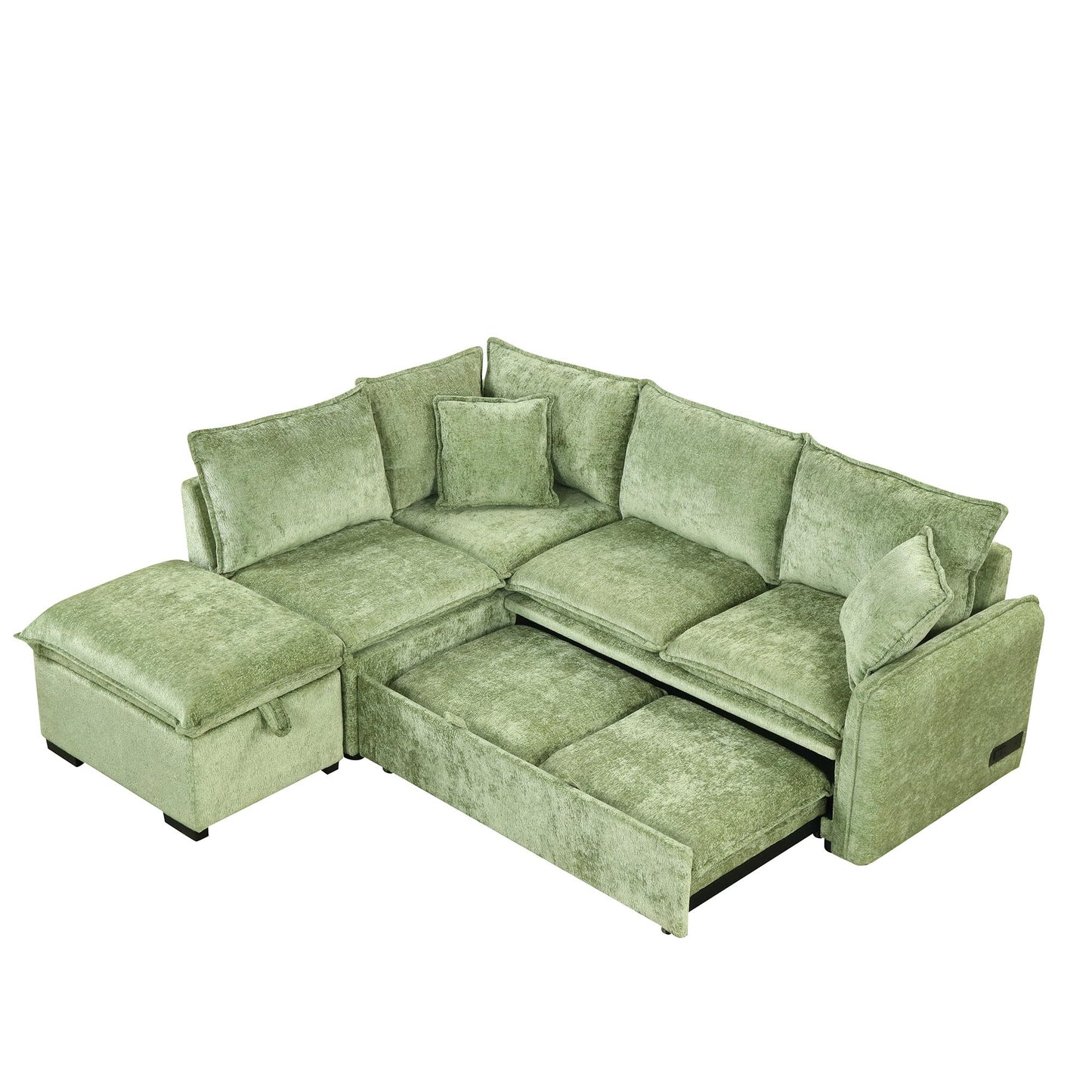 ERYE 82.5-Inch Left Facing Corner Sleeper Sectional Sofa Bed for Living Room Office,L-Shaped Chenille Upholstered Convertible Pull Out Sleeper Couch Bed W/Storage Ottoman