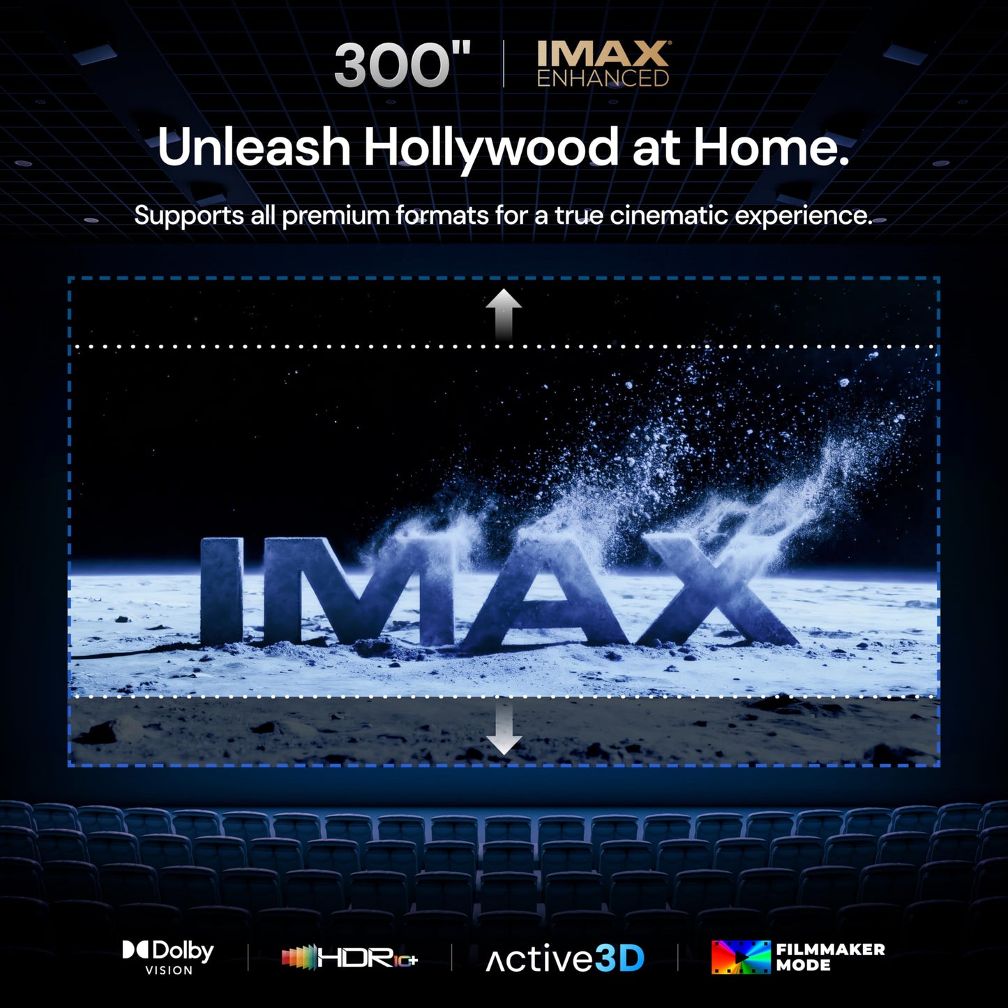 Valerion VisionMaster Max 4K Laser Projector, 3500 ISO Lumens, Anti-RBE, Speckle-Reduction, Flagship Black Level, 0.9–1.5:1 Optical Zoom, 300", IMAX Enhanced, HDR10+, 3D, Gigabit 4ms 240Hz