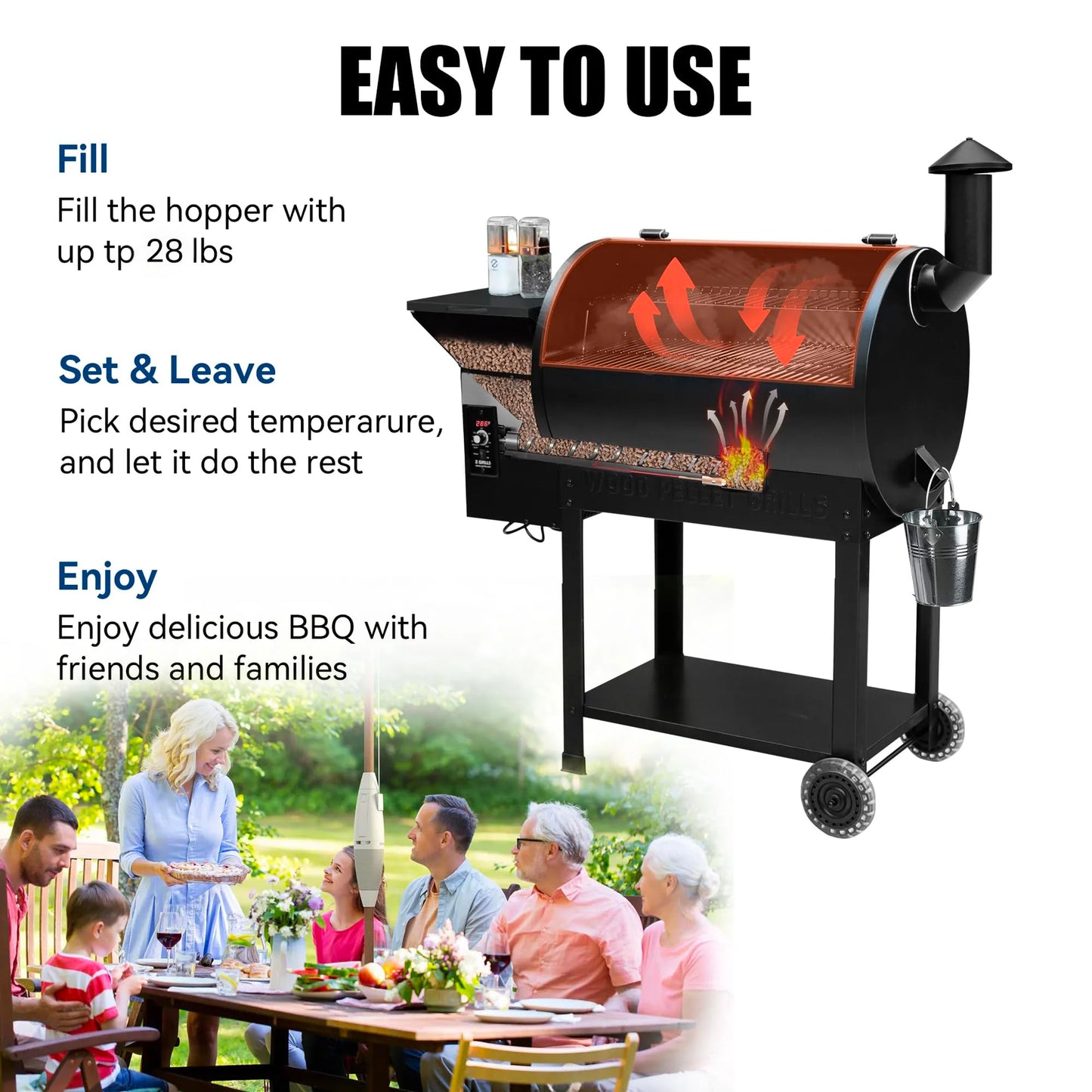Z GRILLS 2026 Upgrade 8-in-1 BBQ Pellet Grill & Smoker, 697 sq in Cooking Area, PID Auto Temperature Control, 28 lbs Hopper Capacity, Outdoor Grill, Black (Grill Cover Included)
