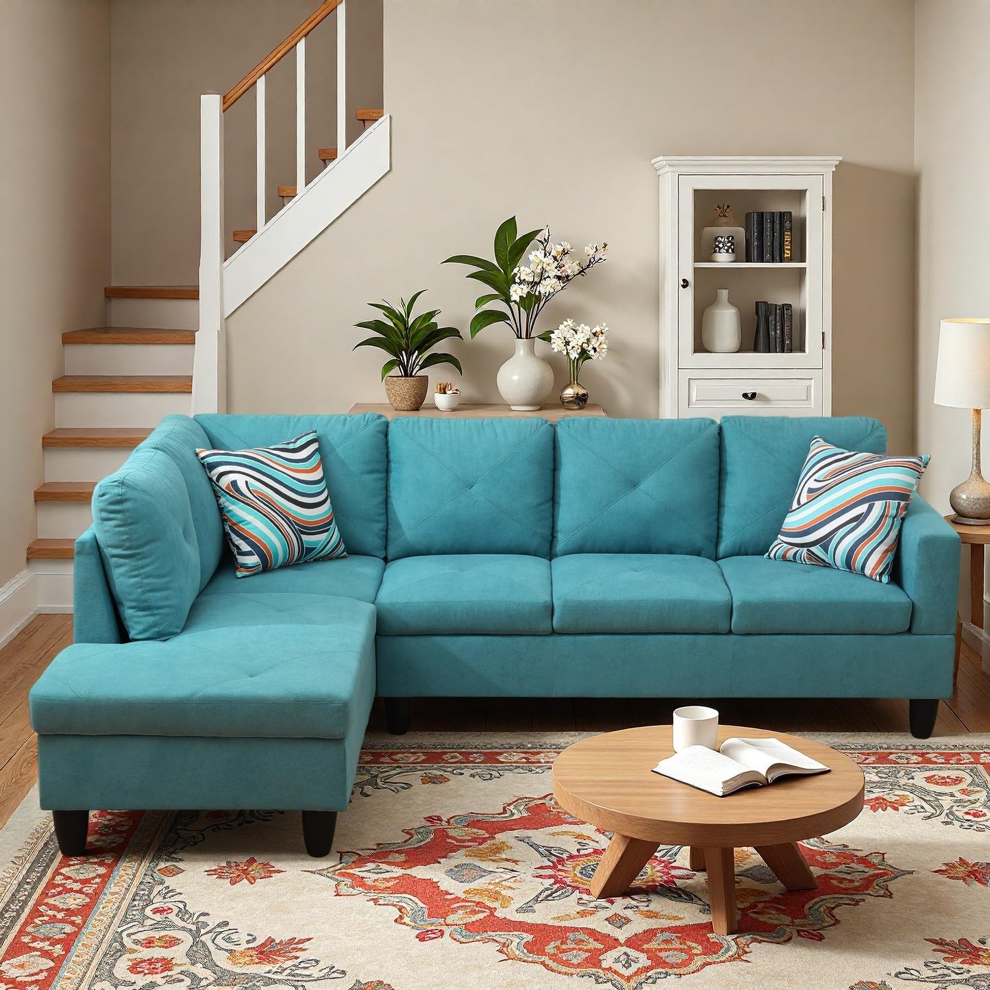 Trygoal L-Shaped Sectional Sofa, Modern 4-Seat Couch with Left Facing Chaise, Sectional Couch for Living Room, Apartment, Office, Blue