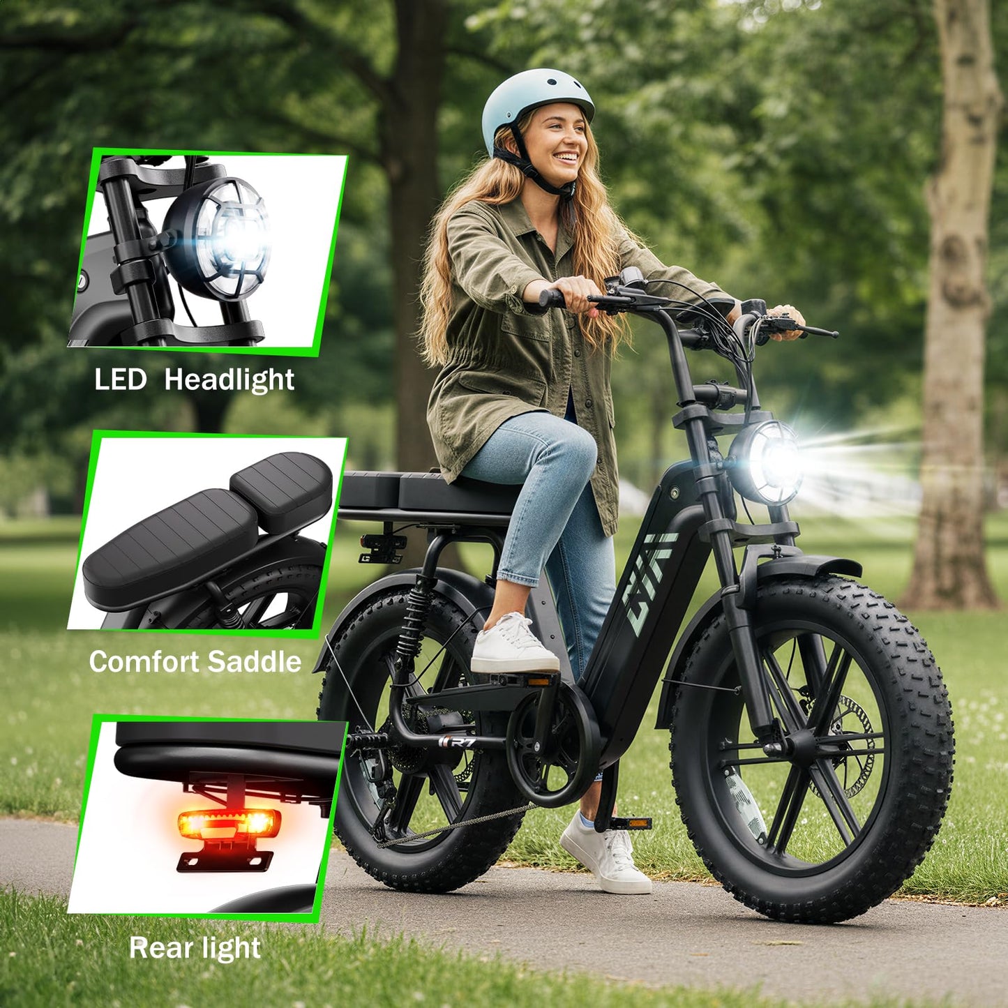 TST Electric Bike for Adults 1500W Peak 20" Fat Tire All-Terrain E-Bike 60 Miles Electric Dirt Bike for Road Sand Mountain Snow - 48V 15AH Battery Safety Tested to UL 2849 Powered