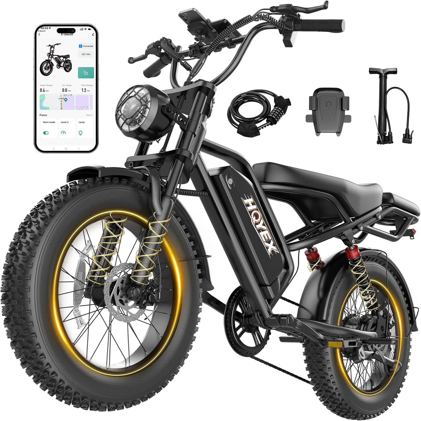 HQYEX Electric Bike for Adults, 1500W Brushless Motor Ebike, 20" Fat Tire Electric Bicycles, 48V 20Ah Battery, 31MPH Top Speed with Dual Suspension E Bikes