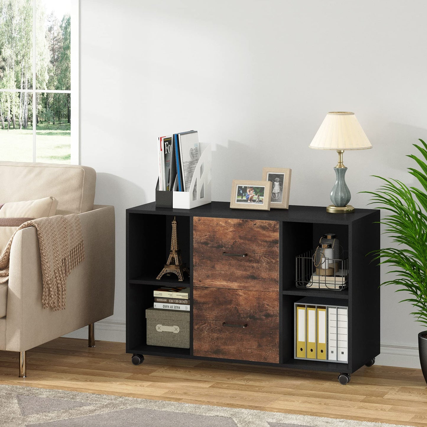 LITTLE TREE 2 Drawer File Cabinet Large Mobile Lateral Filing Cabinet Letter Size for Home Office, Rustic Brown