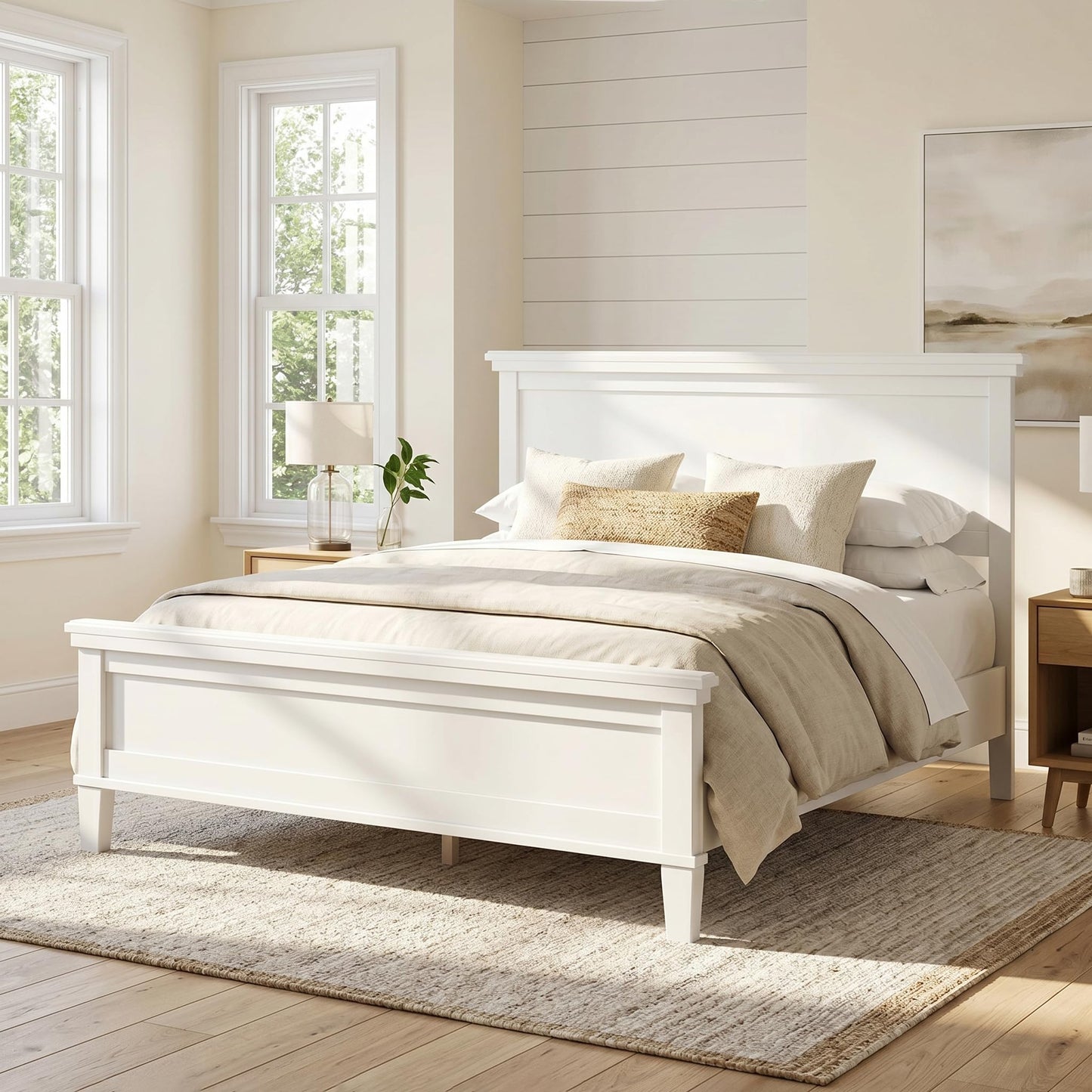 Merax Full Size Platform Bed Frame with Headboard, Solid Wood Bed Frame, Mid-Century Modern Farmhouse Bed with Wood Slat Support, No Box Spring Needed, Under-Bed Storage