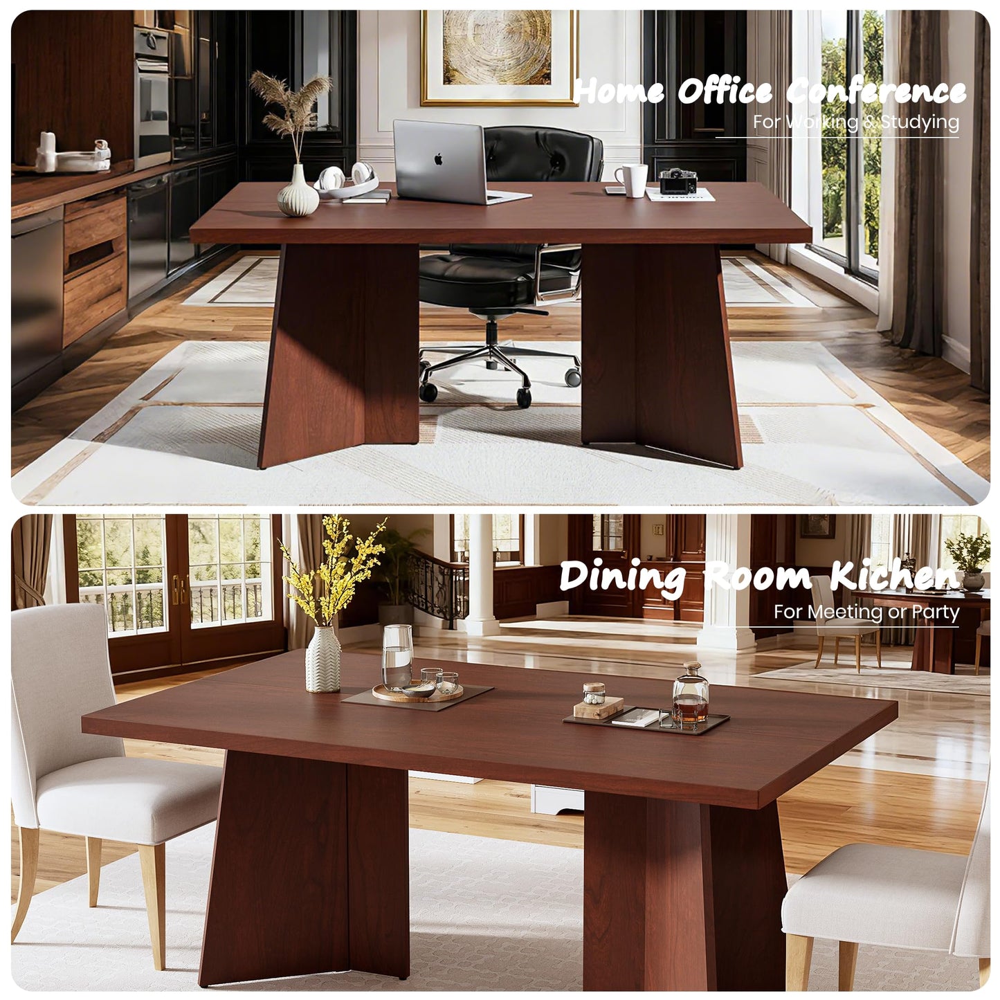 GarveeHome Dining Table for 6-8 People - 63" Modern Long Kitchen Table with Large Tabletop & Heavy Duty Pedestal Legs, Dinner Table for Kitchen, Conference Room, Home, Walnut