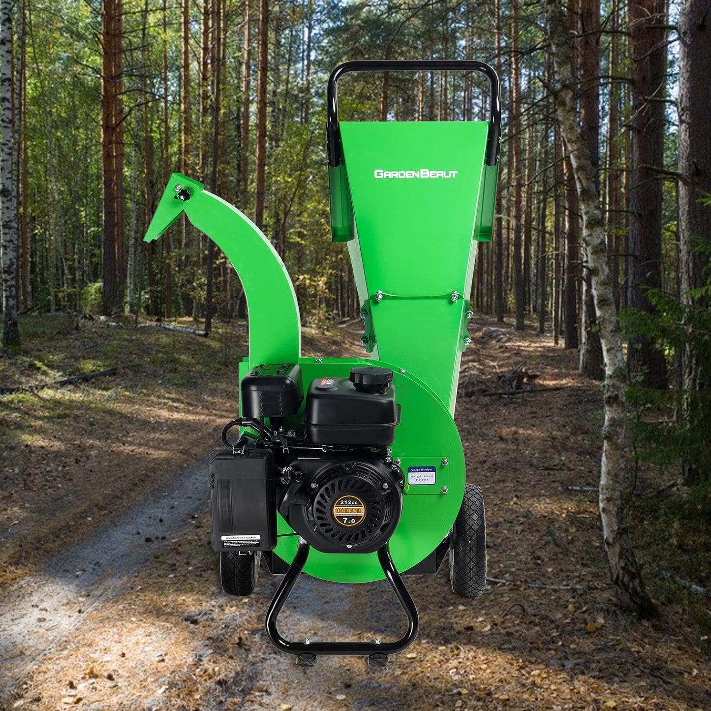 GARDENBEAUT S1 Wood Chipper, 20: 1 High Reduction Ratio, 7 HP 212cc Heavy Duty Engine Gas Powered, 3" Max Wood Diameter Capacity, Robust Shredder Mulcher with Large Cutting Rotor
