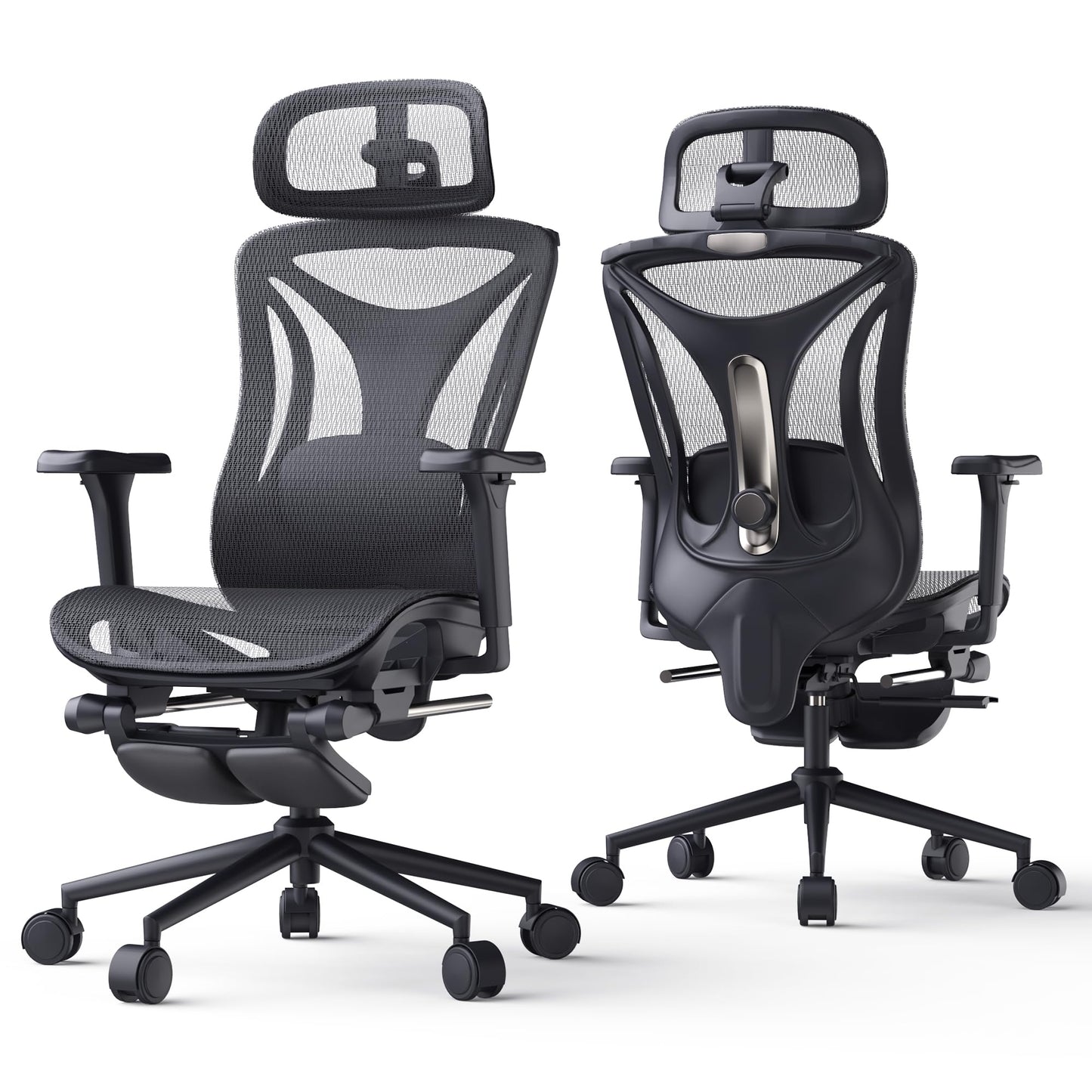 CYKOV Ergonomic Office Chair with Footrest - Adjustable Lumbar Support & Headrest, 90-160° Reclining Mesh Back Computer Chair - Home Office/Gaming, 350lbs Capacity (B-Black, Mesh)