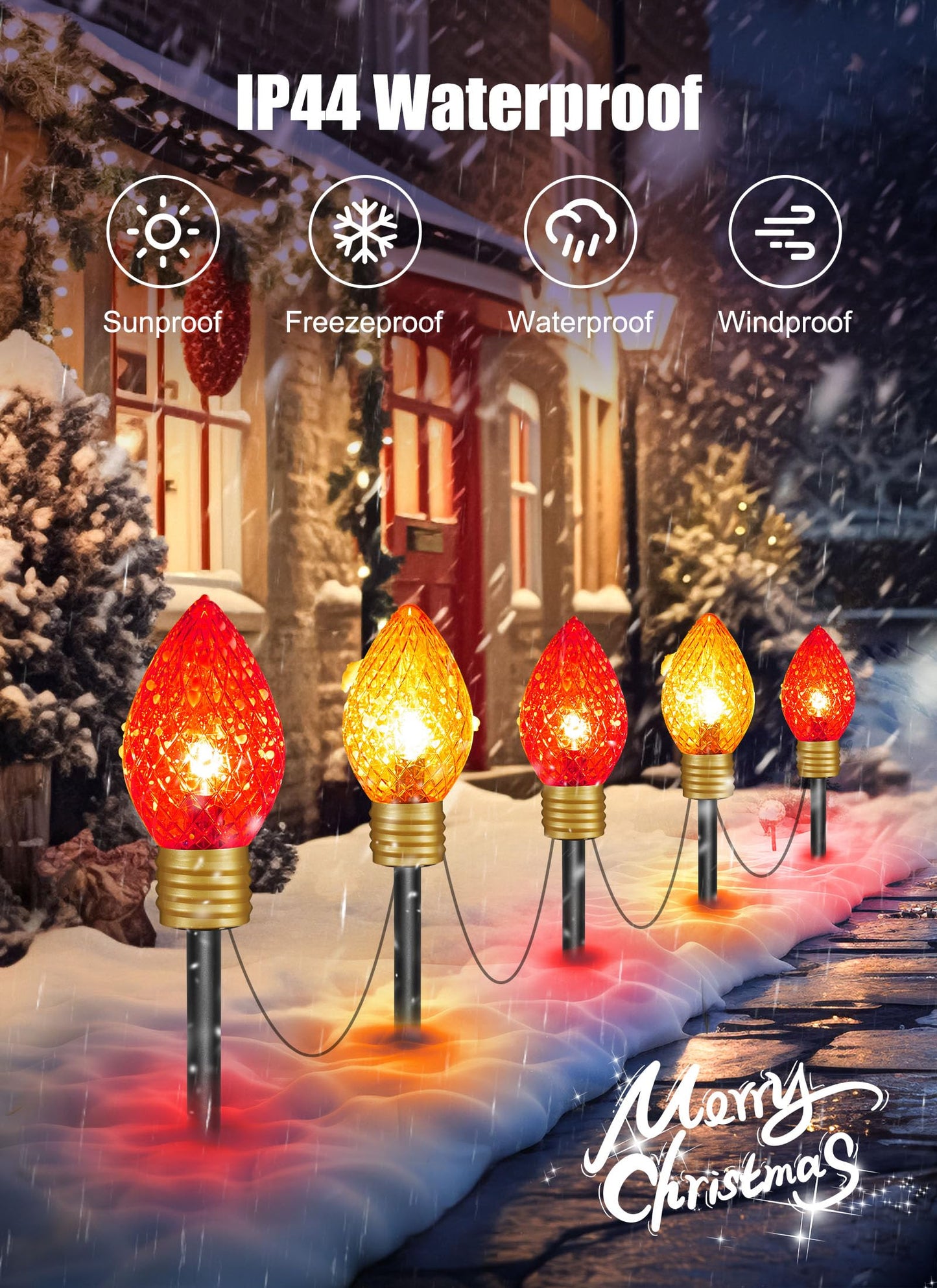 Minetom Christmas Jumbo Lights - 10.5ft C9 Pathway Lights, 2 Pack, Red & Warm White, Model GY-C-50.6-U-B1