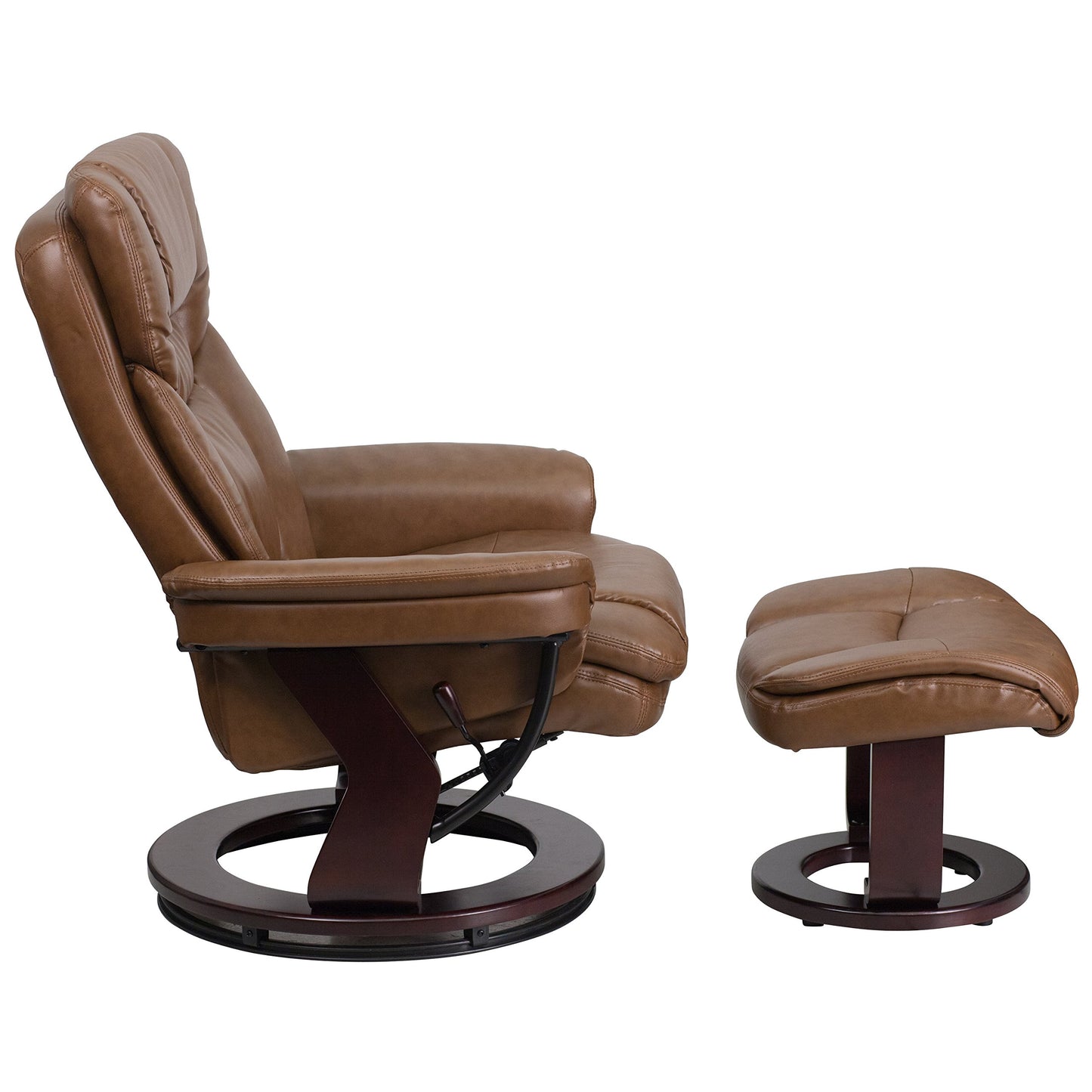 Flash Furniture Allie LeatherSoft Upholstered Recliner with Footrest, Arms, and Headrest, Padded Swivel Recliner Chair and Ottoman Set, Palimino
