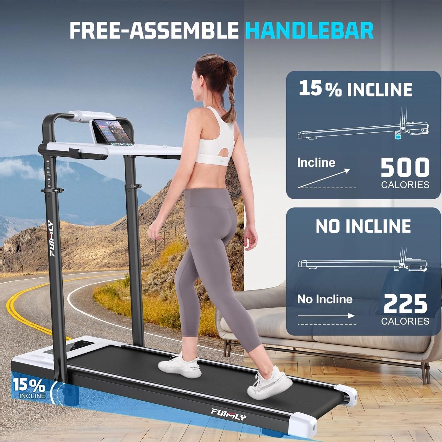 Walking Pad Treadmill with Removable Desk Workstation, 15% Incline Treadmill with Handle Bar, Foldable Treadmills Under Desk, Adjustable Height, 400 lbs+ Capacity, Walking or Running for Home Office