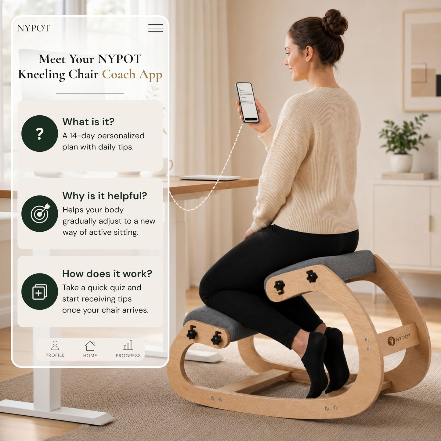 NYPOT Ergonomic Kneeling Chair with Adjustable Seats - Knee Chair for Posture Correction & Kneel Rocking Stool for Desk - Back Pain Relief for Home and Office, Supports 250 pounds - 5 Years Warranty