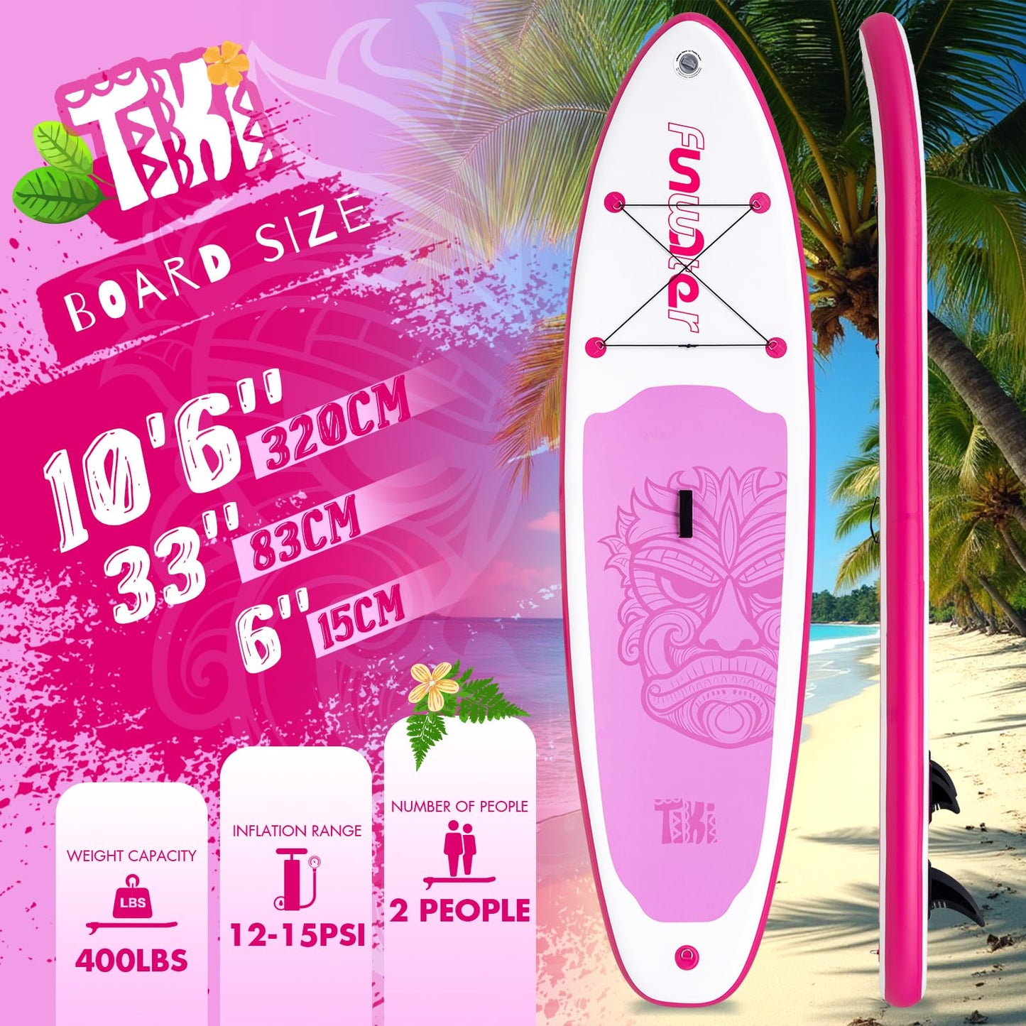 FunWater 10'6×33"×6" Inflatable Stand Up Paddle Board with Premium SUP Paddleboard Accessories,Adults & Youth for All Skill Levels, Included with Board, Paddle, Pump, Three Fins, Backpack