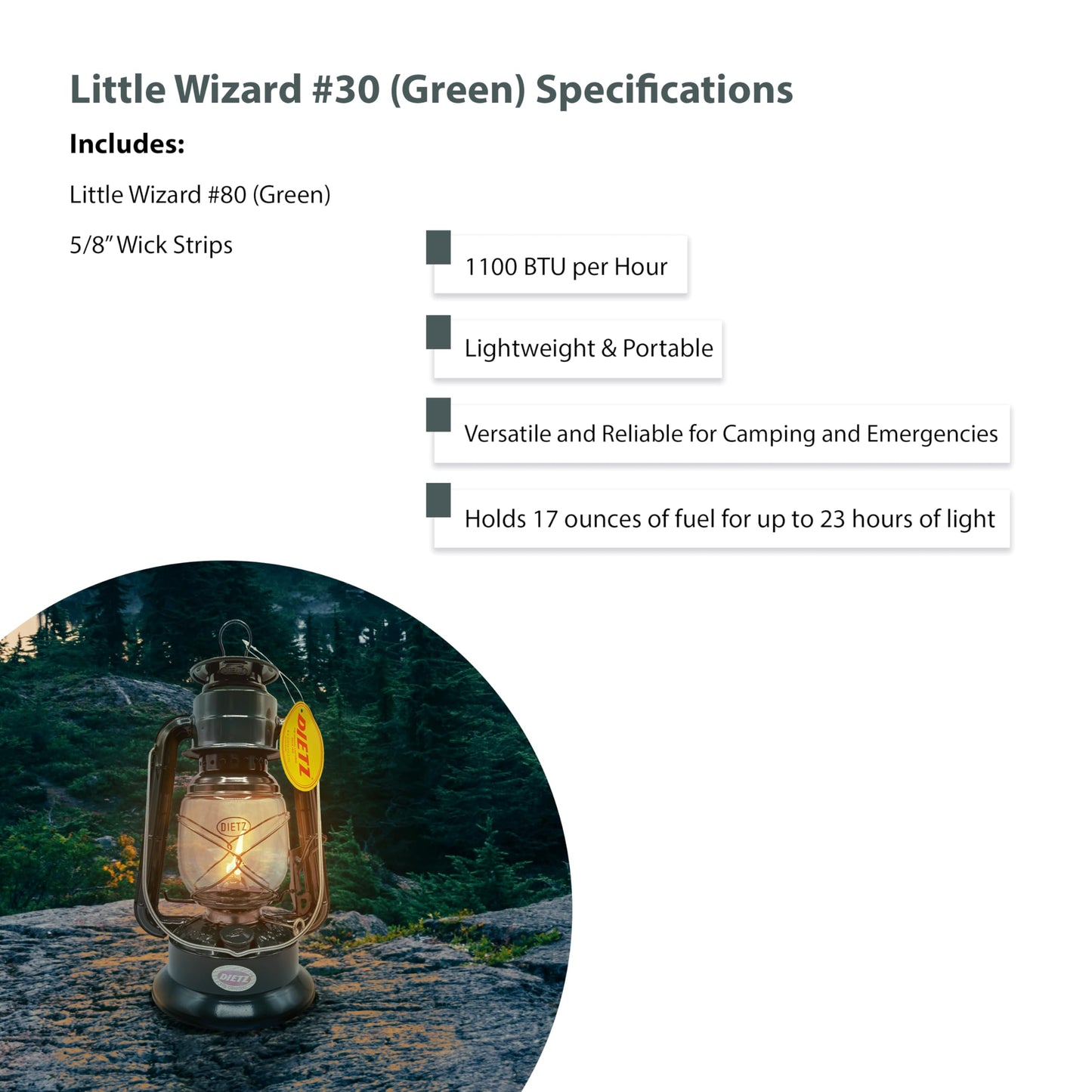 LIGHT OF MINE Little Wizard Oil Lantern, 12in Height, 17 oz Capacity, 23 Hour Burn Time, Green, Model PARE-CHIMN