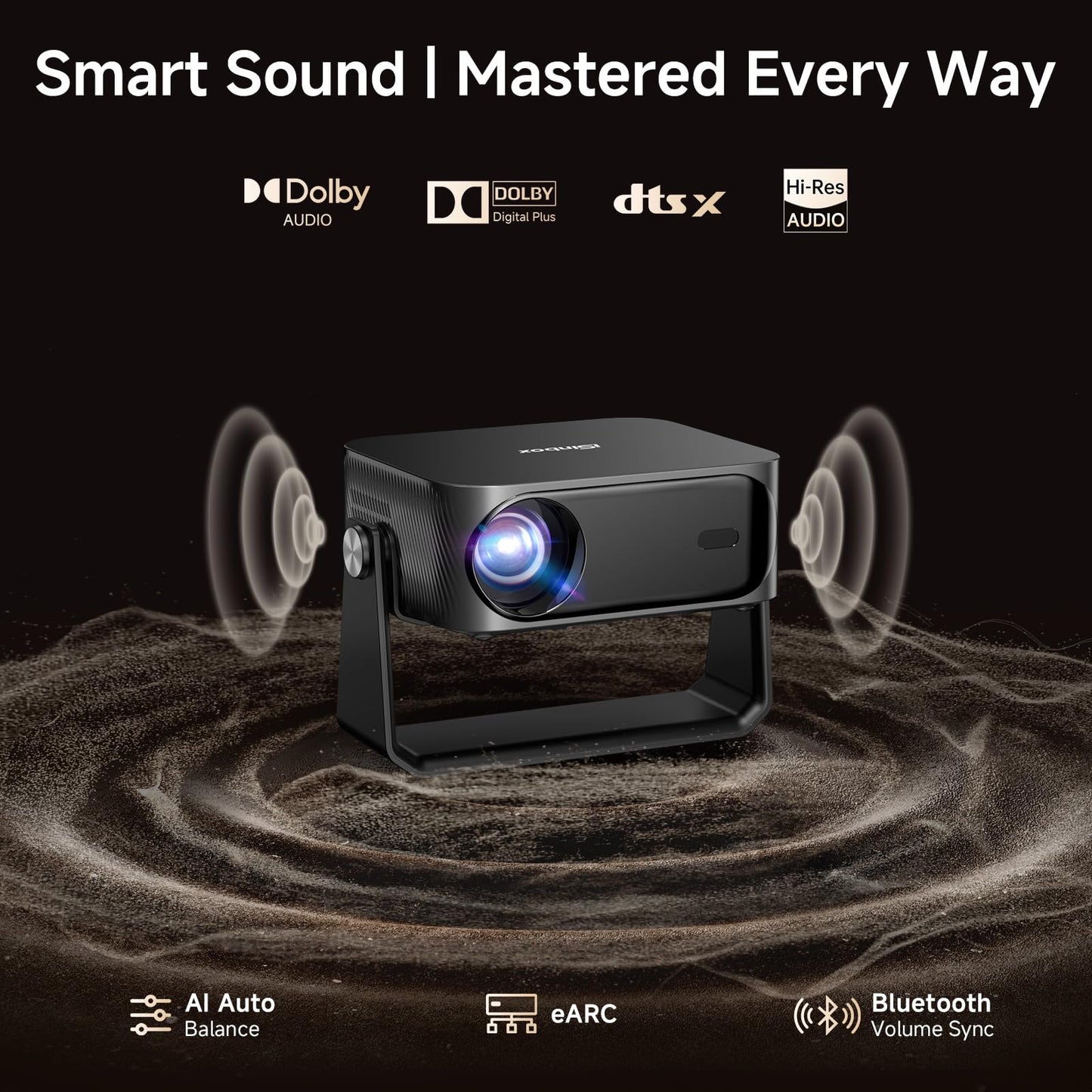 [2000 ANSI/Auto Focus & Keystone/Built-in APP] 4K Outdoor Projector with Wifi and Bluetooth, Smart Portable Projector with Built in Apps YouTube/PrimeVideo & Dolby, Home Theater Projector with HDR10+