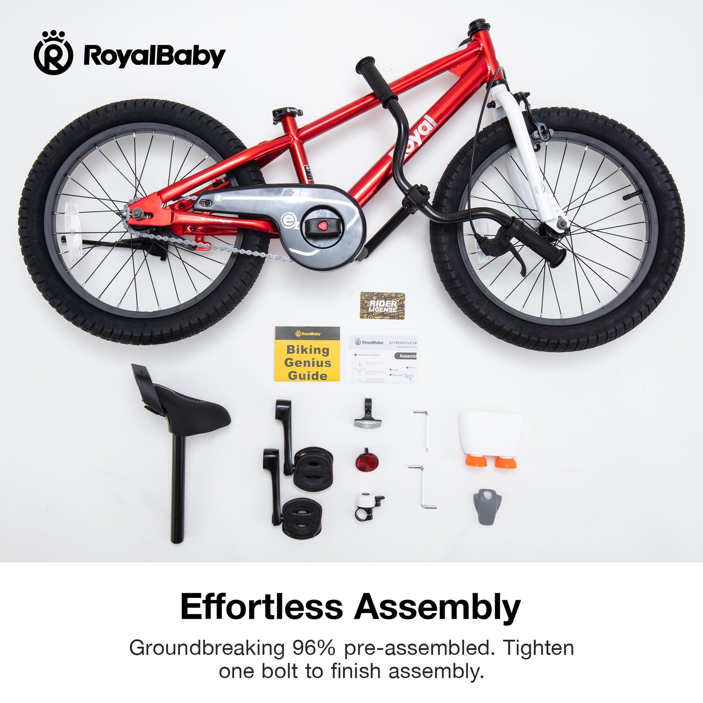 RoyalBaby EZ Kids Bike, 18 Inch Wheel Bicycle with Quick Release Crank for Beginners Easy Learn Biking, Boys Girls Ages 5-9 Years, Red