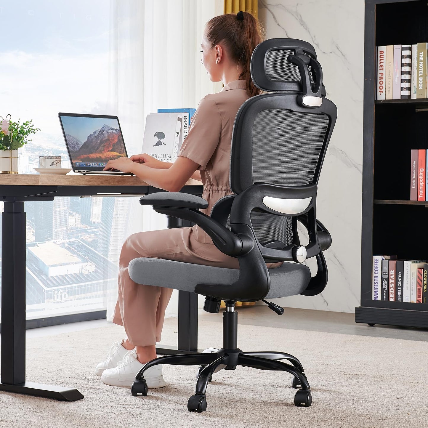 TRALT Office Chair Ergonomic Desk Chair, 330 LBS Home Mesh Office Desk Chairs with Wheels, Comfortable Gaming Chairs (Dark Grey)