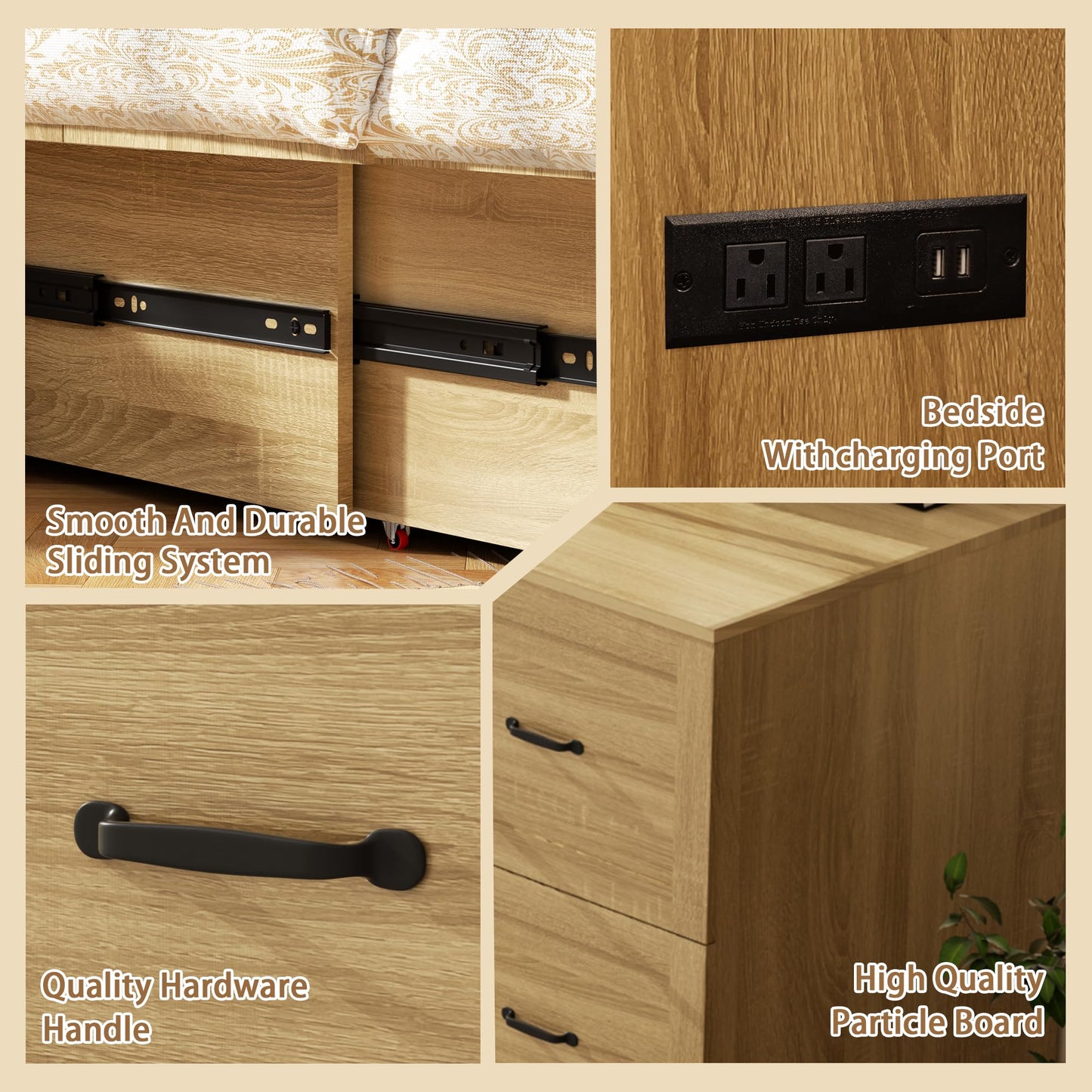 QUNTTINA Full Size Murphy Bed Wood Wall Bed Cabinet with Large Drawer Space-Saving Hidden Foldable Platform Bed Chest Mobile Cabinet Bed Frame Storage Cabinet with USB Ports for Bedroom, Guest Room