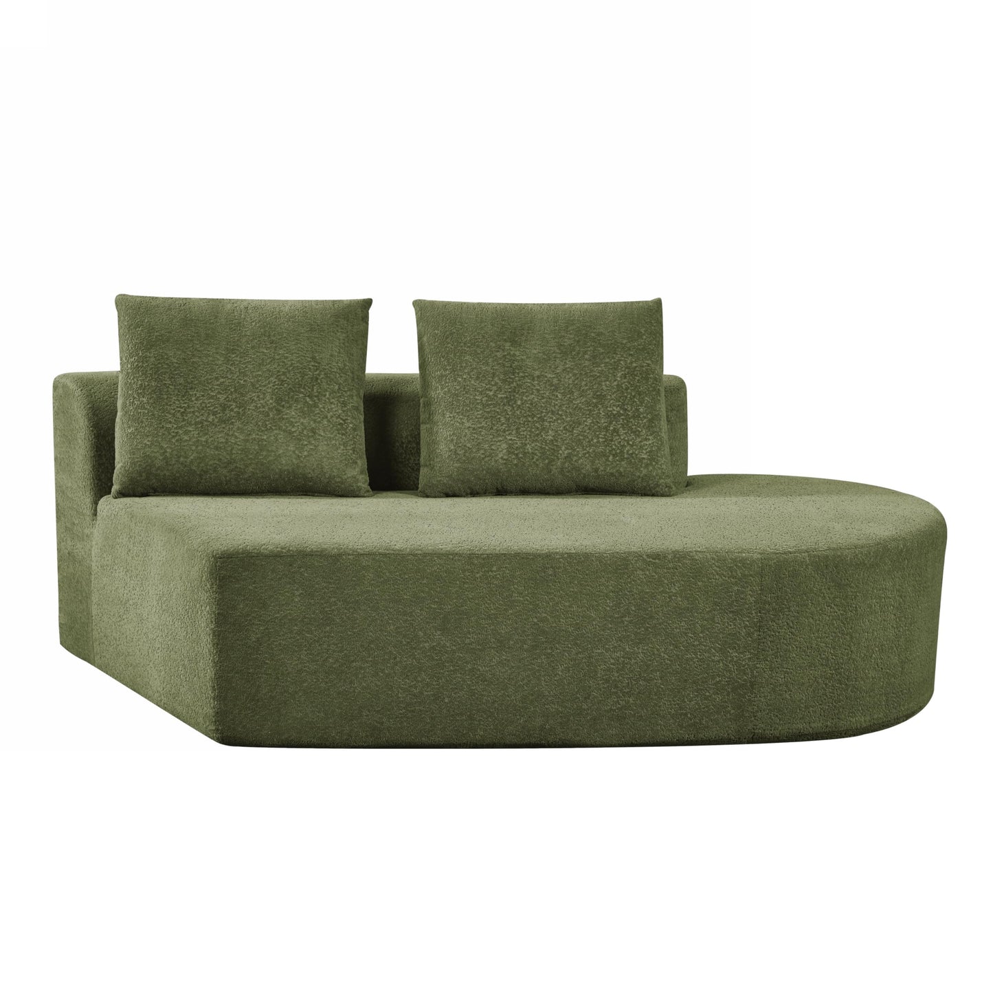 Merax 116" Curved Polyester Sectional Sofa, Modern Pearl Upholstery 3 Seat Cloud Couch with Chaise Lounge & 4 Pillows for Living Room, Green