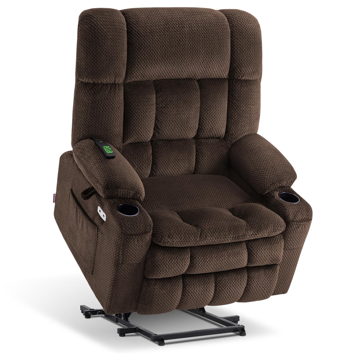 MCombo Oversized Power Lift Recliner Chair for Elderly, Dual Motor Lift Chair with Heat and Massage, Lay Flat Lift Chair for Big and Tall, Cup Holders, Fabric R7891 (Oversize, Mocha)