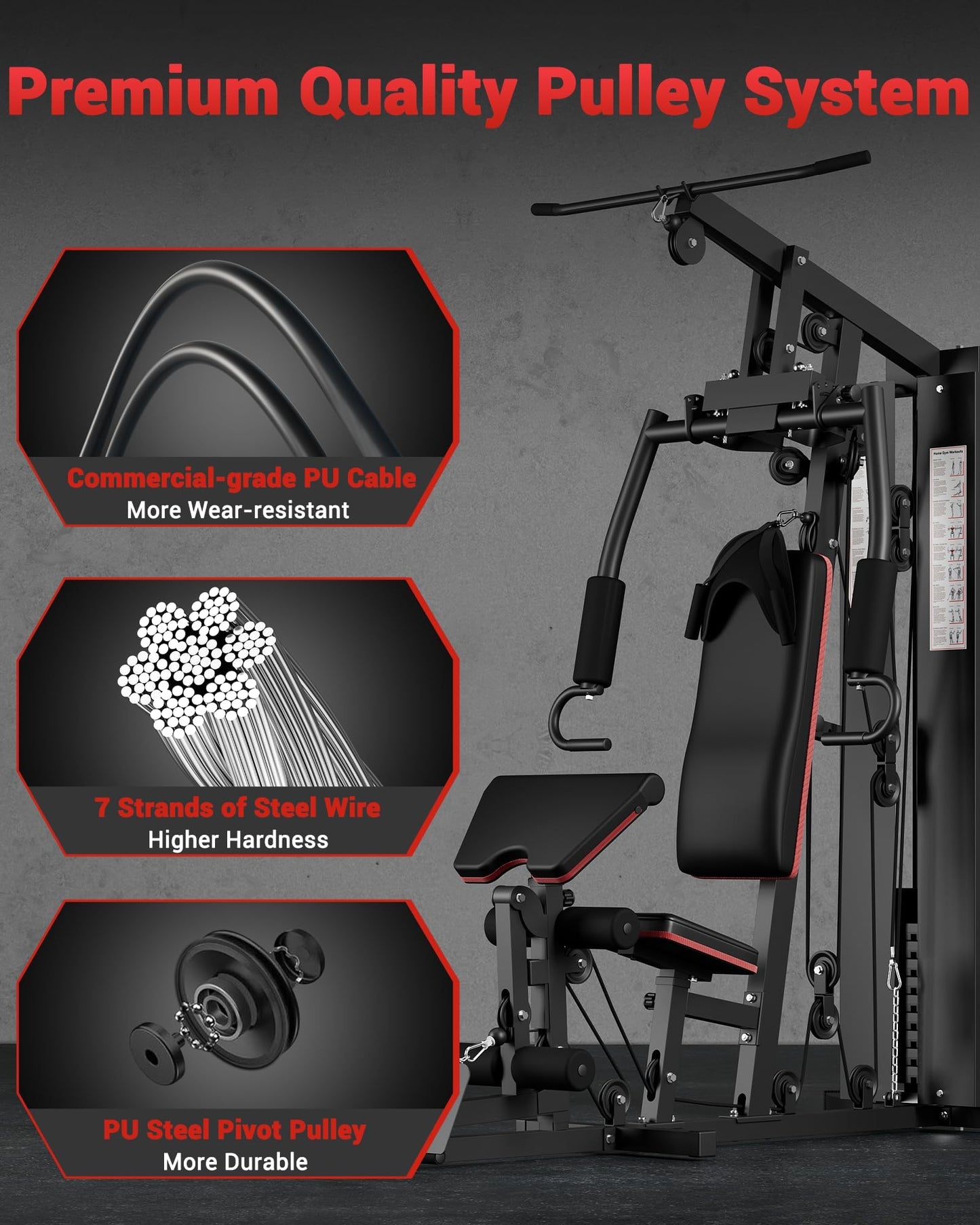 Multifunctional Home Gym Equipment, Workout Station with 150LBS Weight Stack, Home Gym Machine with Pulley System for Full Body Training