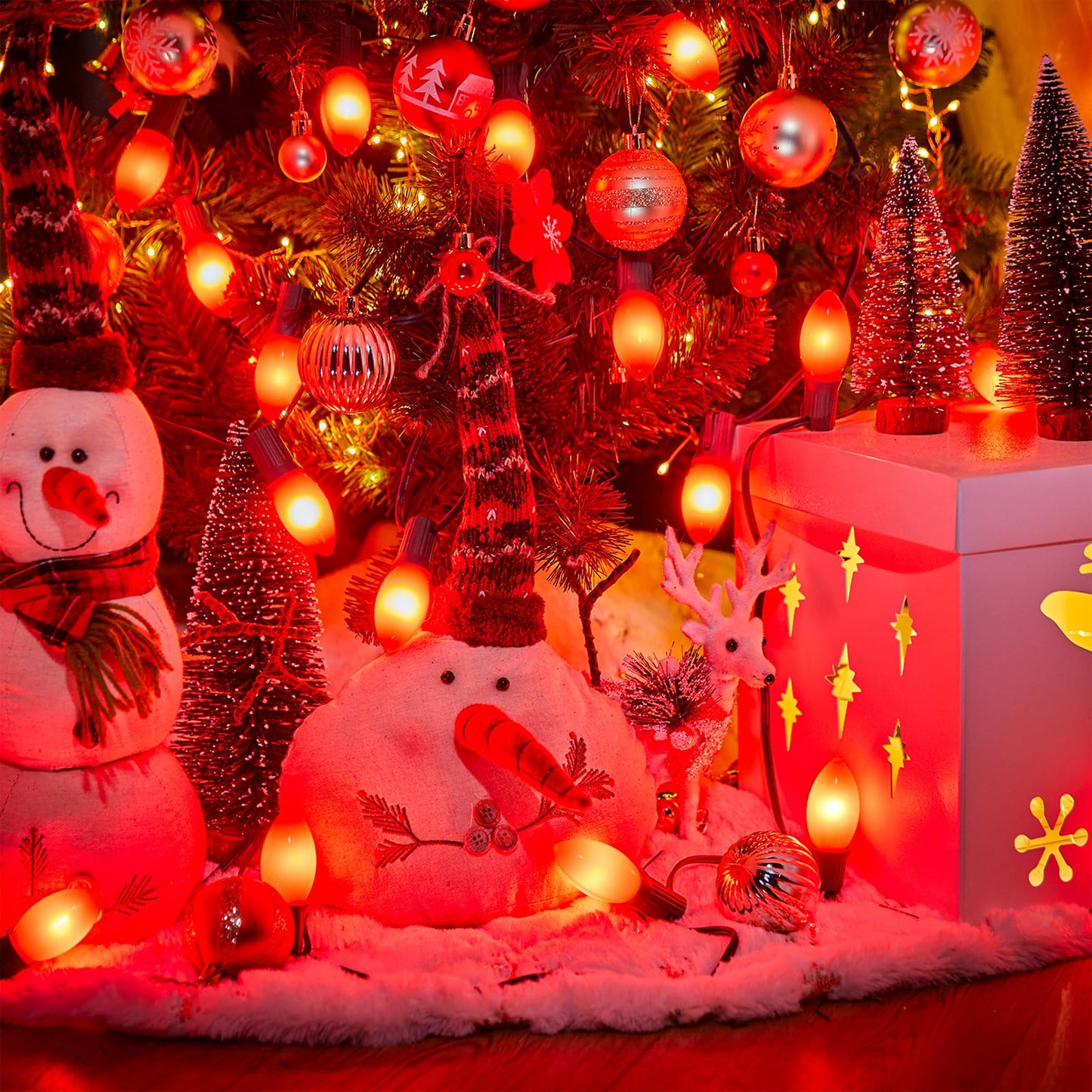 Minetom C9 LED Christmas Light Bulbs, 25 Pack, Shatterproof, Red, E17 Base, Dimmable