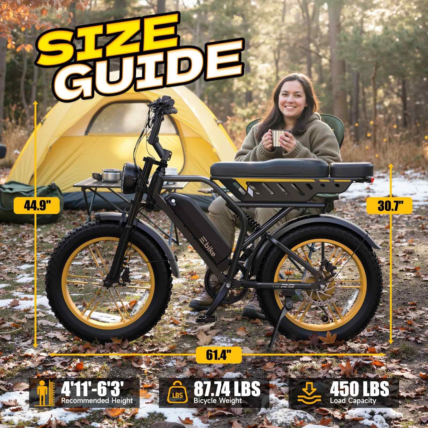 TST Electric Bike for Adults 1500W Peak 20" Fat Tire All-Terrain E-Bike 60/130 Miles Electric Dirt Bike - 48V 15/30AH Battery Tested to UL 2849 Powered Electric Bicycle