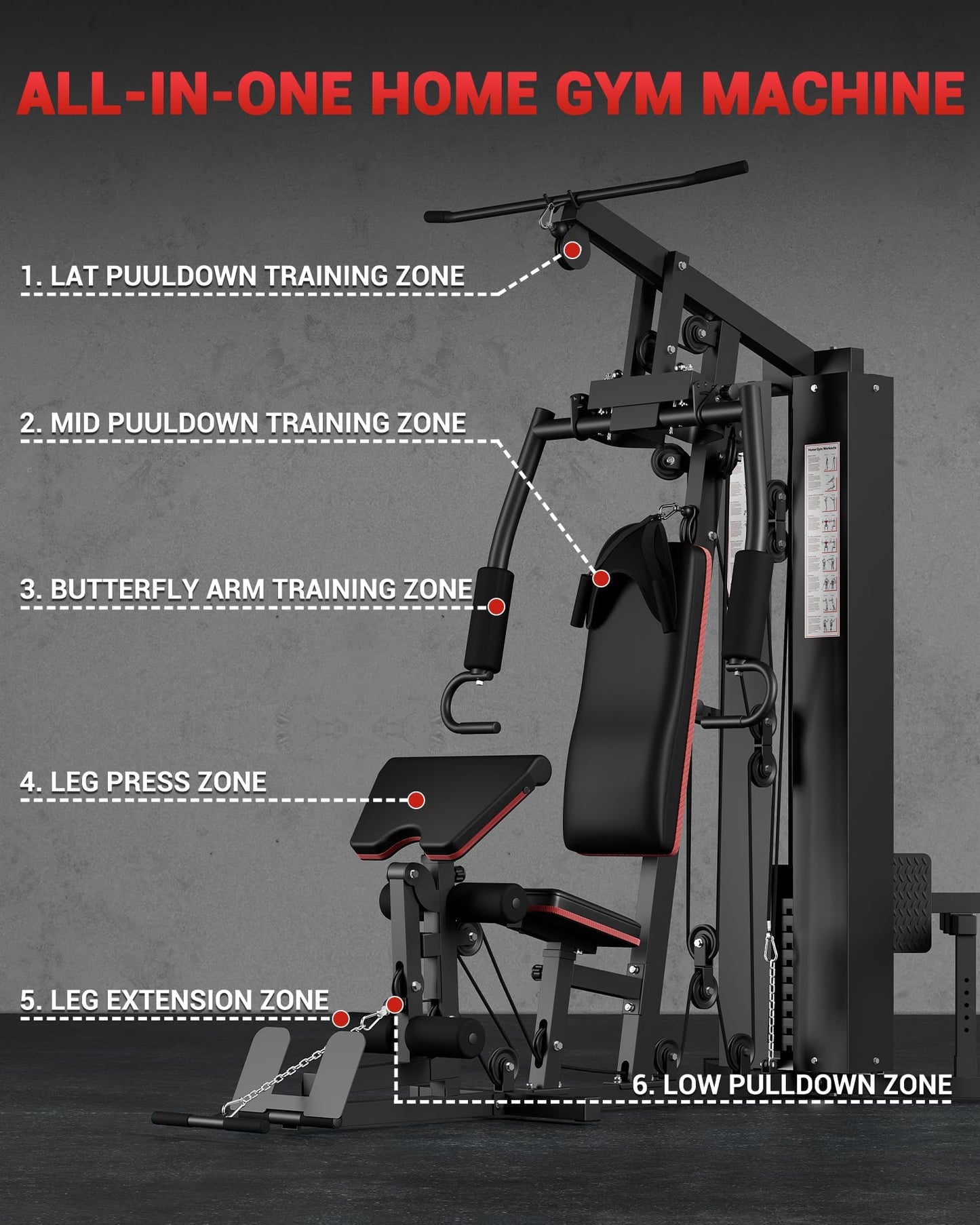 Multifunctional Home Gym Equipment, Workout Station with 150LBS Weight Stack, Home Gym Machine with Pulley System for Full Body Training