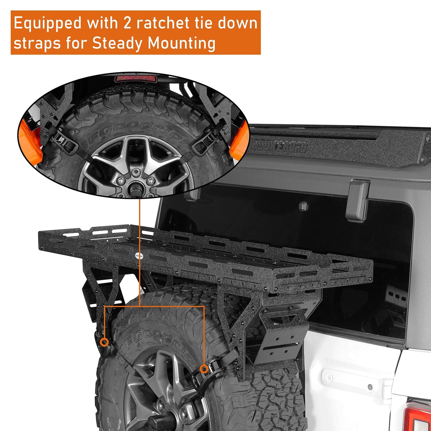 Hooke Road Spare Tire Cargo Basket Storage Rack for 30" to 40" Tire, Fit for 1976-2026 Jeep Wrangler JK JL TJ YJ CJ, Ford Bronco, RV & SUV Camping Trip Gear Mount