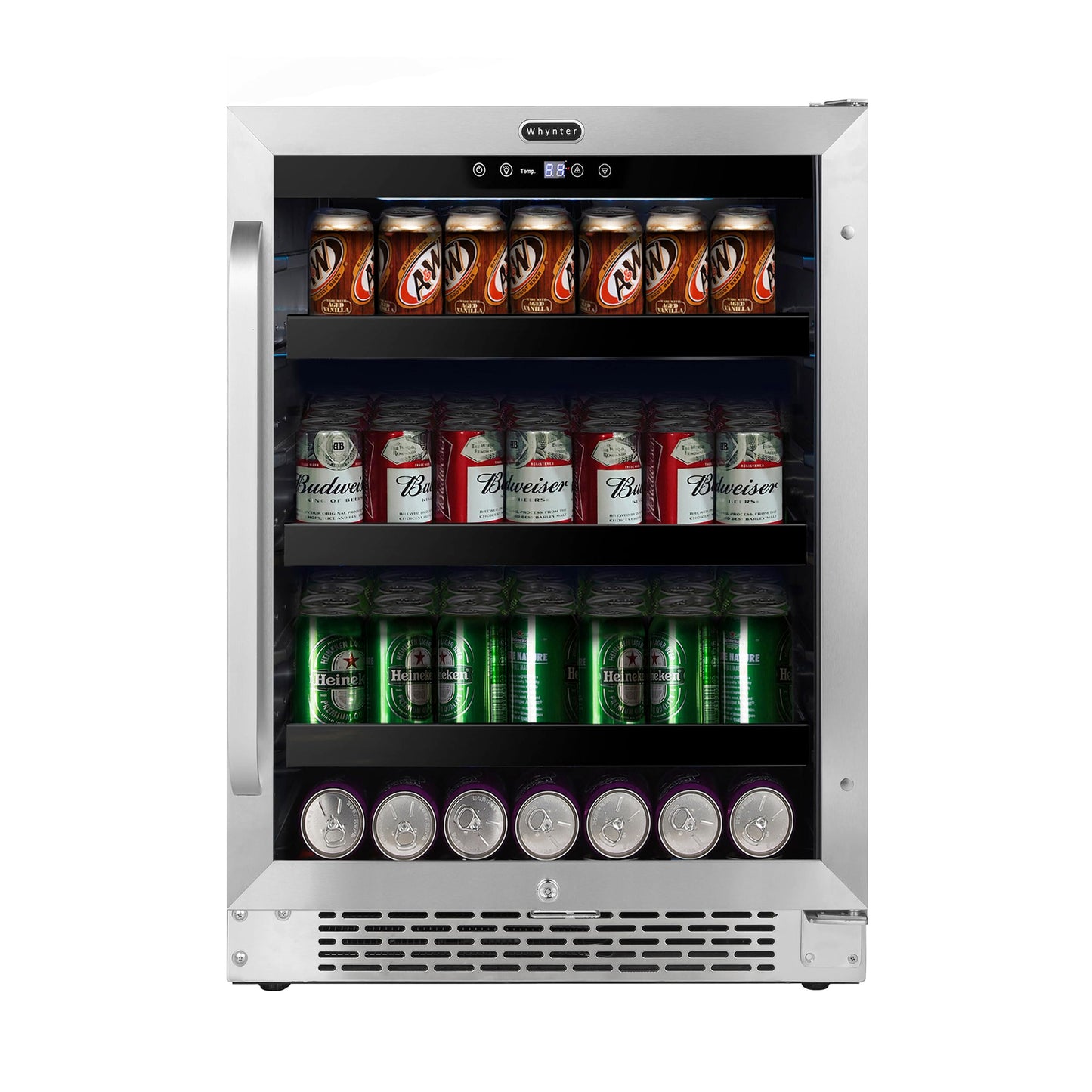 Whynter 180 BBR-148SB Built-in 182 Can Undercounter Beverage Refrigerator with Reversible Door, Digital Control and Lock, 5.1 Cubic Feet, Stainless Steel