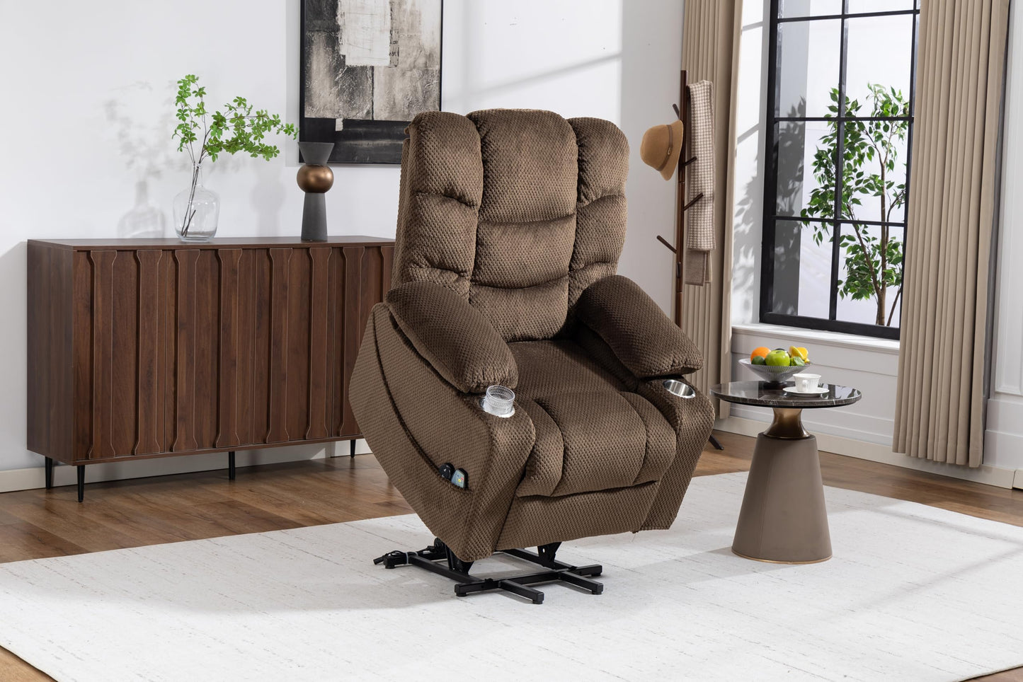 ERYE Electric Lift Recliner Chair Infinite Position Power Reclining Armchair with Massage Heat, Velvet Tufted Upholstered Recliner Armchair W/2 Remote Controls and Cupholders