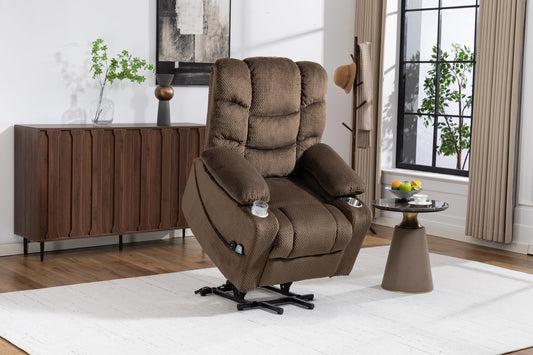 ERYE Electric Lift Recliner Chair Infinite Position Power Reclining Armchair with Massage Heat, Velvet Tufted Upholstered Recliner Armchair W/2 Remote Controls and Cupholders