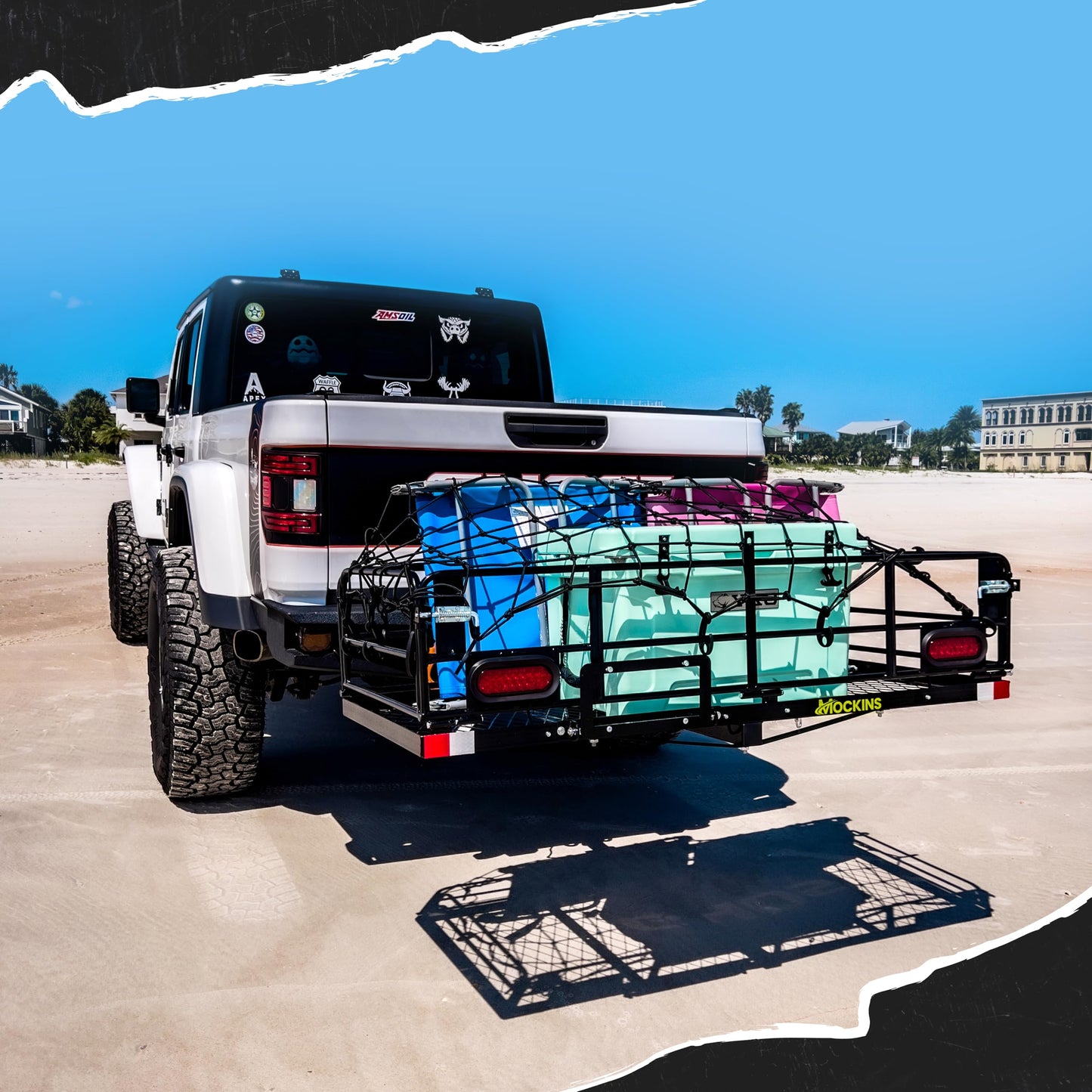 Mockins 60"x24"x14" High Rail Car Trailer Hitch Cargo Carrier w/Rear Lights, Plate Bracket & 30 CuFt Waterproof Hitch Cargo Bag | 500 Lbs. Cap Weatherproof Folding Luggage Rack for SUV Car Truck & RV
