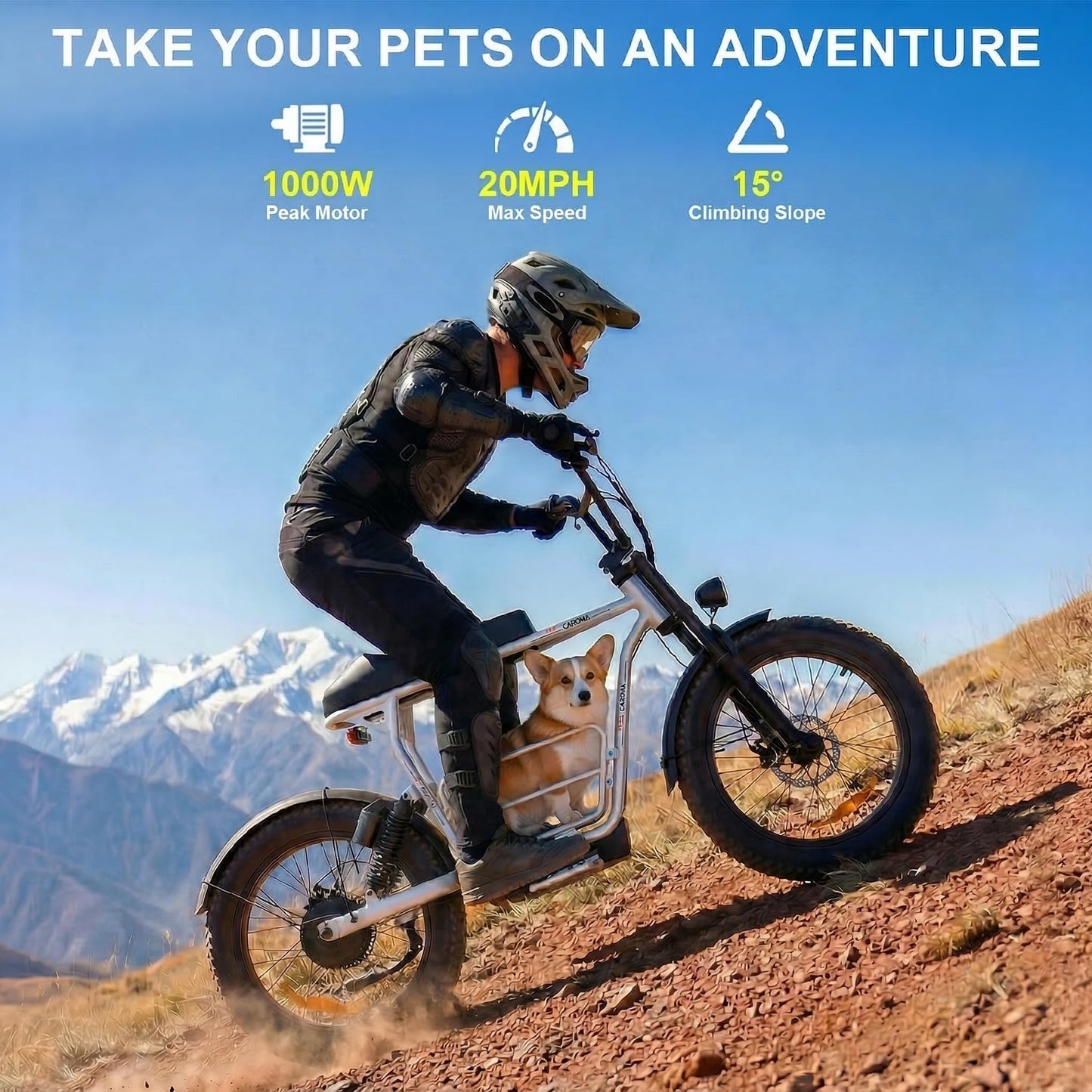 Caroma Electric Scooter with Seat for Adults, 1000W Peak Motor, 25Miles Range & 20Mph, Multiple Suspension, Electric Motorcycle Mini Bike with Basket for Pet s& Cargo, UL 2272 Certified