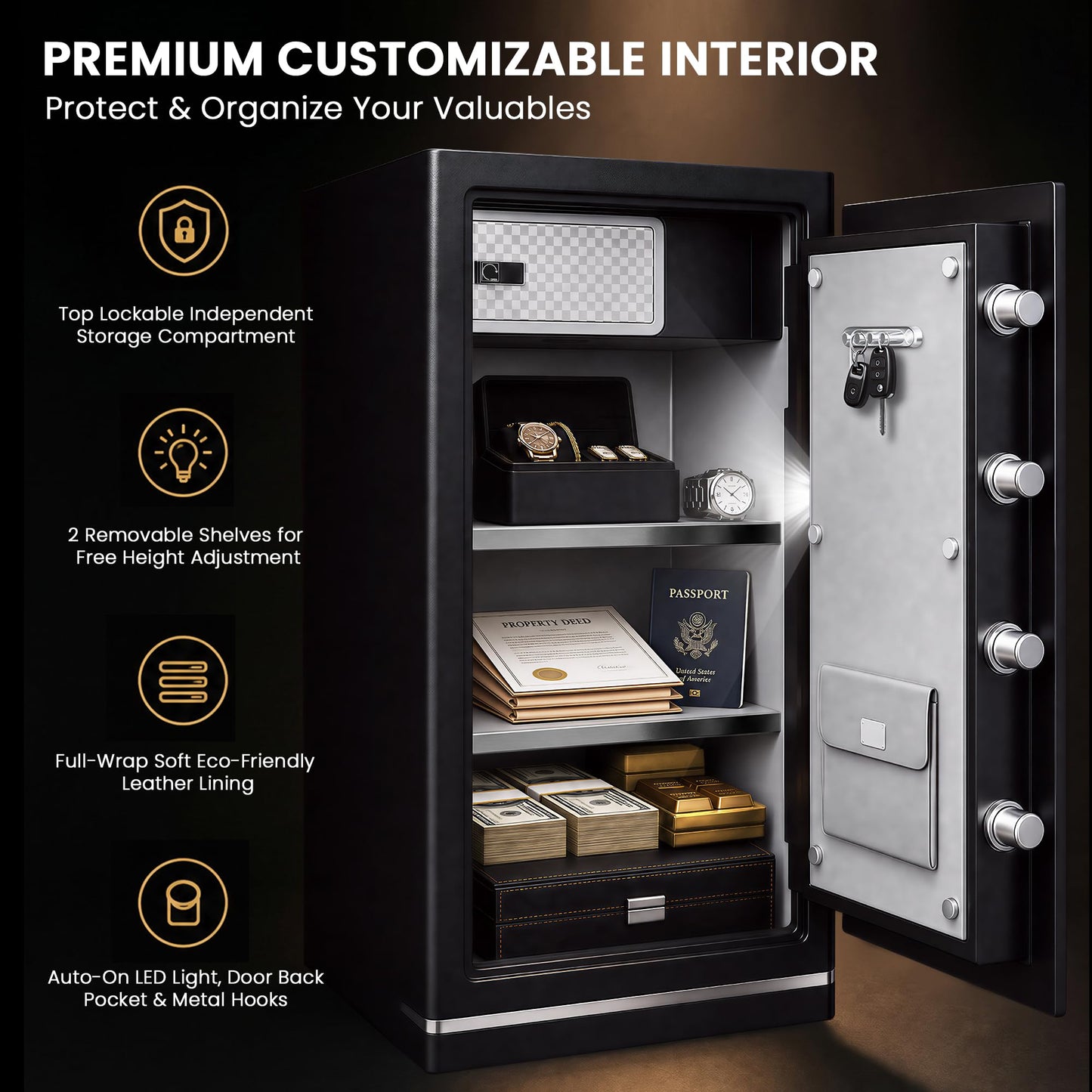 TOTOY 6.0 Cu Ft Heavy Duty Steel Fire Resistant Safe - Electronic Digital Combination Lock with Dual Key & Password – Visual LCD Large Safety Box, for Business Office Home Cash Documents Security