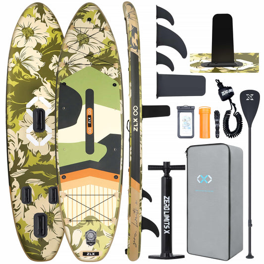 ZLX 11'6"x35" Ultra Wide Inflatable Stand Up Paddle Board | Stable Non-Slip Deck Pad, Unique Fin System, Premium SUP Accessories & Backpack - Upgraded Pump for Adults, All Skill Levels