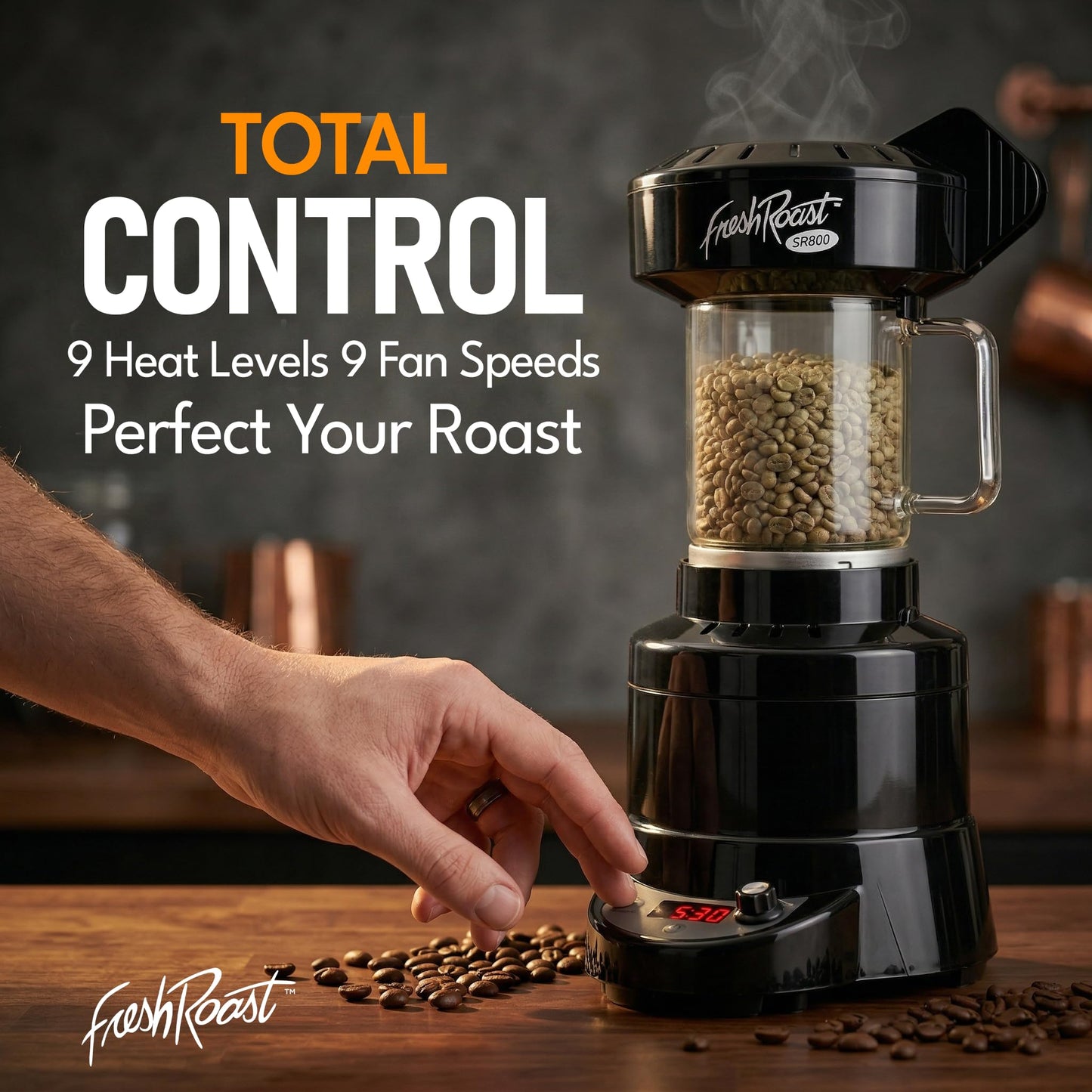 Fresh Roast SR800 Coffee Roaster – Roast Coffee at Home – Variable Heat and Fan Control – Digital Display – Roasts 6–8 oz (170–226g) Per Batch – Easy to Use – Fast Roast Time