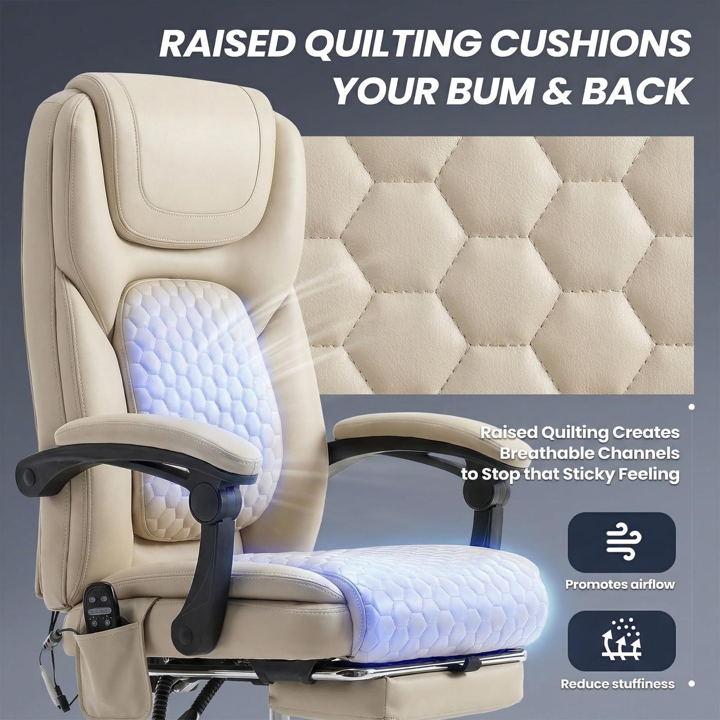 MALOL Massage Office Chair Set of 2 with Heat and Footrest - 3-Level 65°C Targeted Heating, 20-Min Assembly Leather Desk Chair, Big and Tall Executive Computer Chair with Side Pocket, 300 lbs, Beige