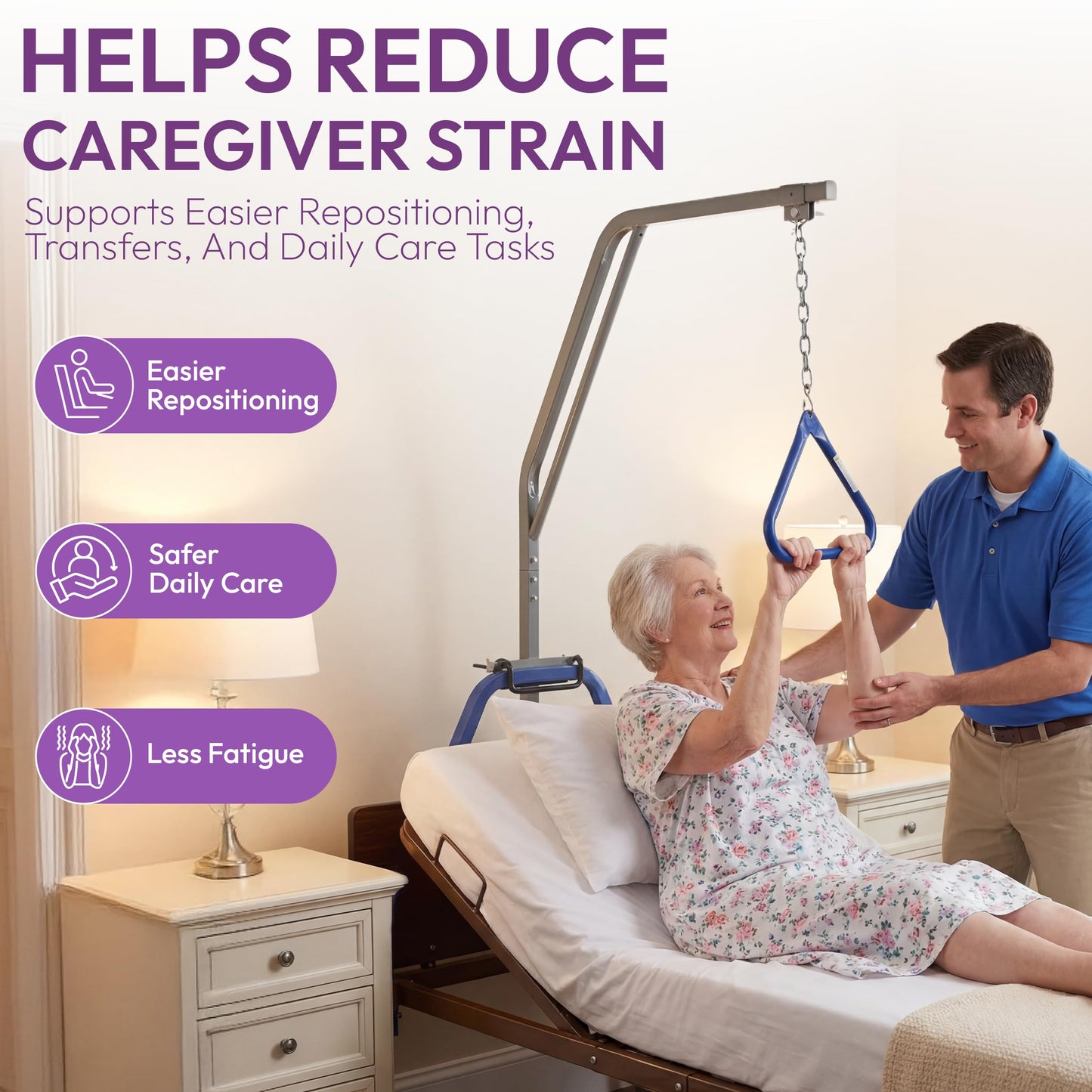 ProHeal Medical Trapeze Bar for Bed Mobility - Standard Trapeze Bar Set with 250 lb. Weight Capacity - Bed Pull Up Assist for Elderly and Bedridden Patients