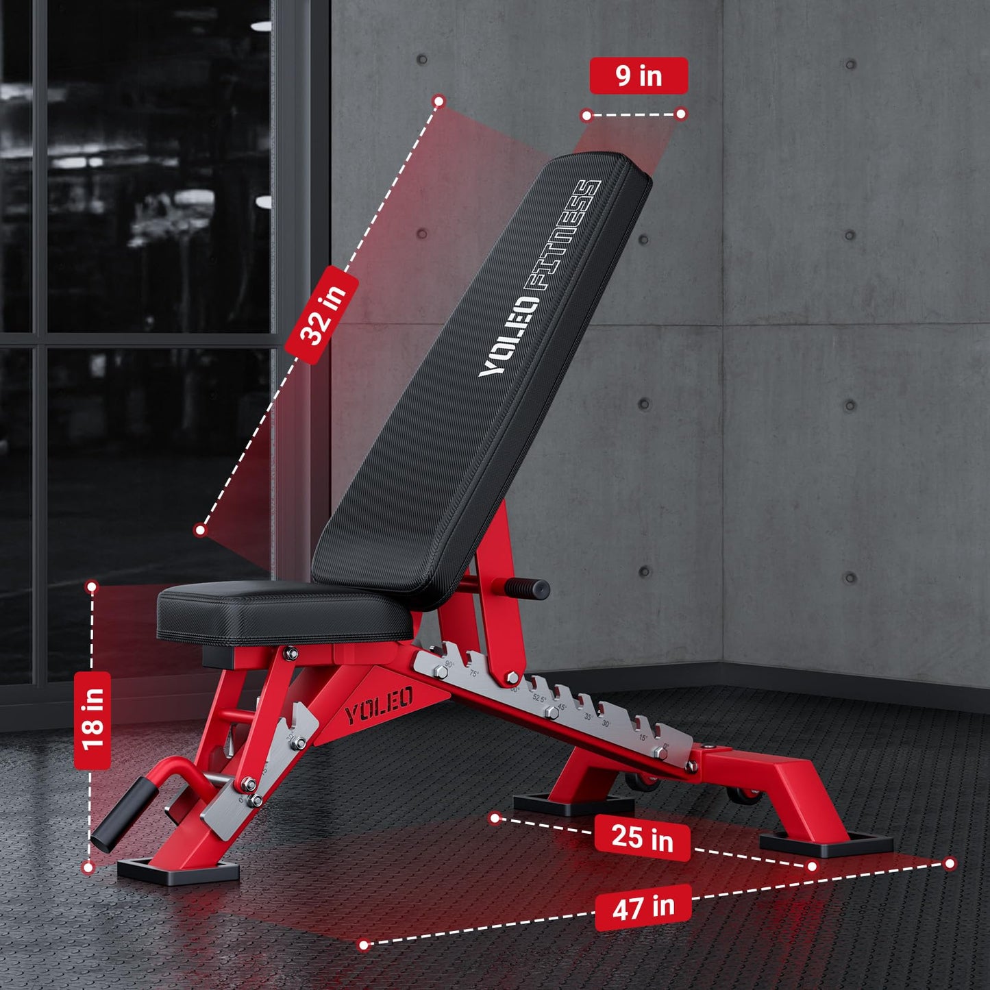 YOLEO Commercial Adjustable Weight Bench 2315LB ASTM Certified – 80% Pre-Assembled Heavy Duty Workout Bench for Home Gym, Decline/Flat/Incline Bench Press, 2.4" Thick Pad & 2 Wheels
