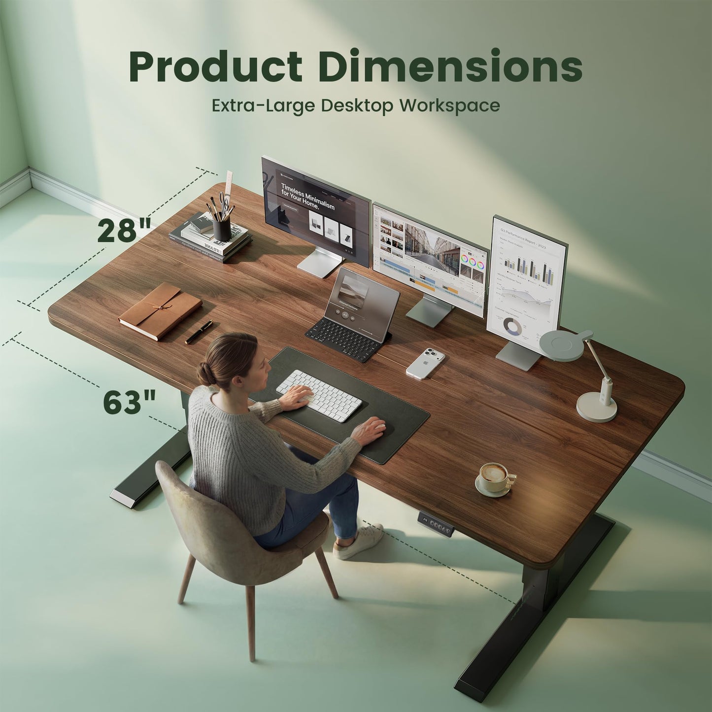 CubiCubi Standing Desk, 63 x 28 Inches Electric Height Adjustable Computer Desk, Sit Stand up Home Office Desk with Memory Presets, Dark Walnut