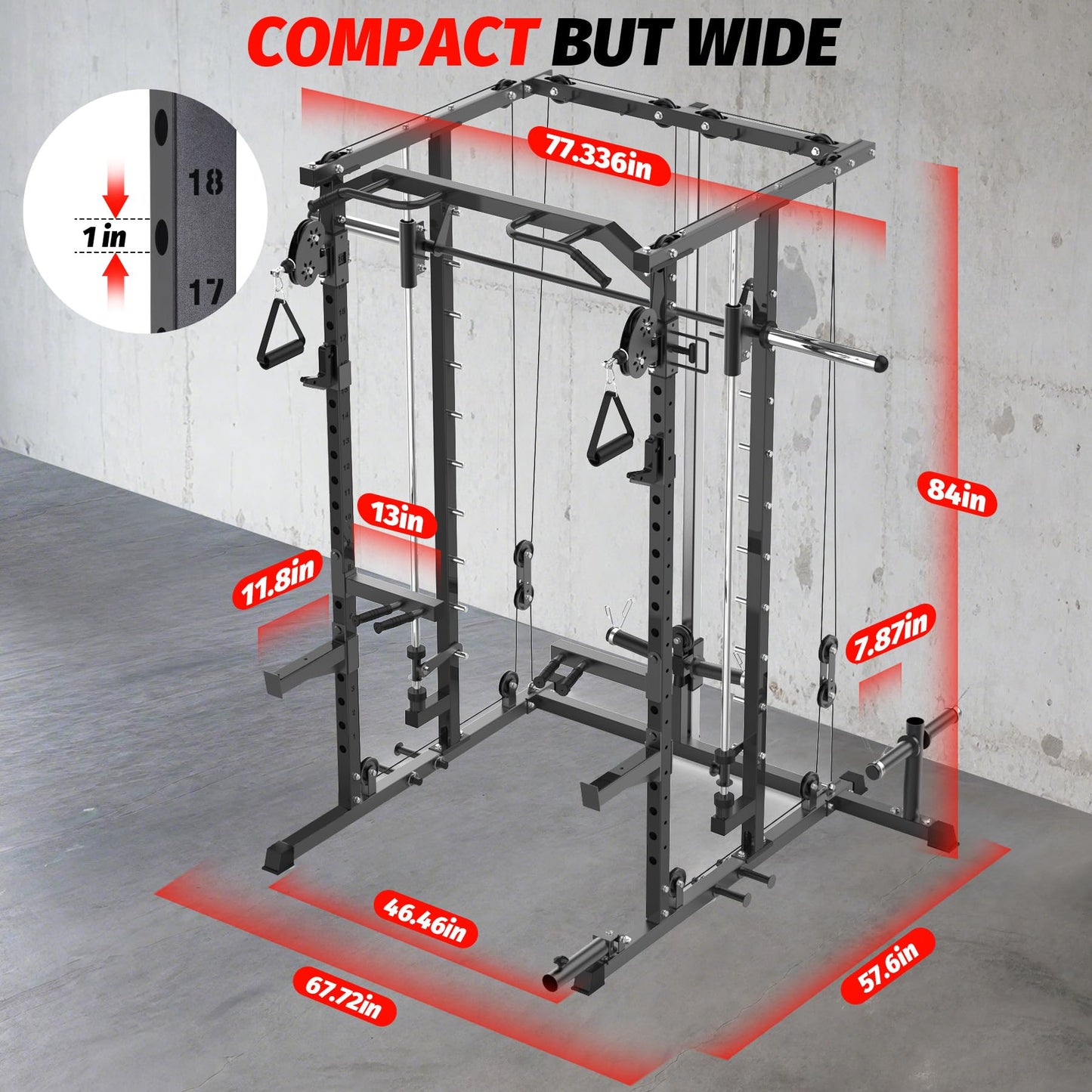 Garvee Power Cage, Smith Machine Squat Rack, Heavy Duty Power Rack for Home Gym with Pulley System, Dip Bar, LAT Pulldown, Multifunctional Squat Rack for Home Gym