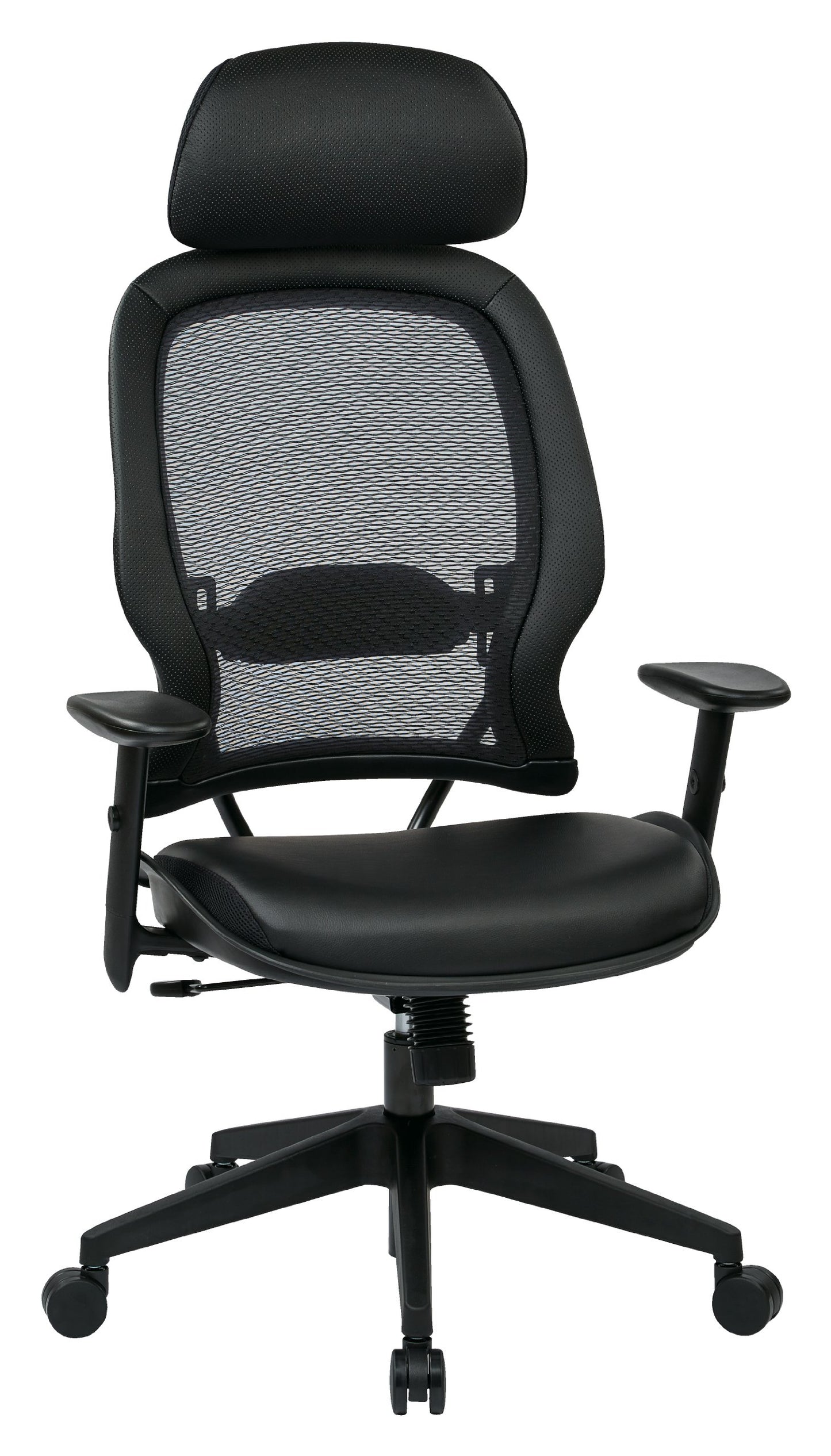 Space Seating Professional AirGrid Back and Padded Black Eco Leather Seat, 2-to-1 Synchro Tilt Control, Adjustable Arms and Tilt Tension with Nylon Base Executives Chair with Adjustable Headrest