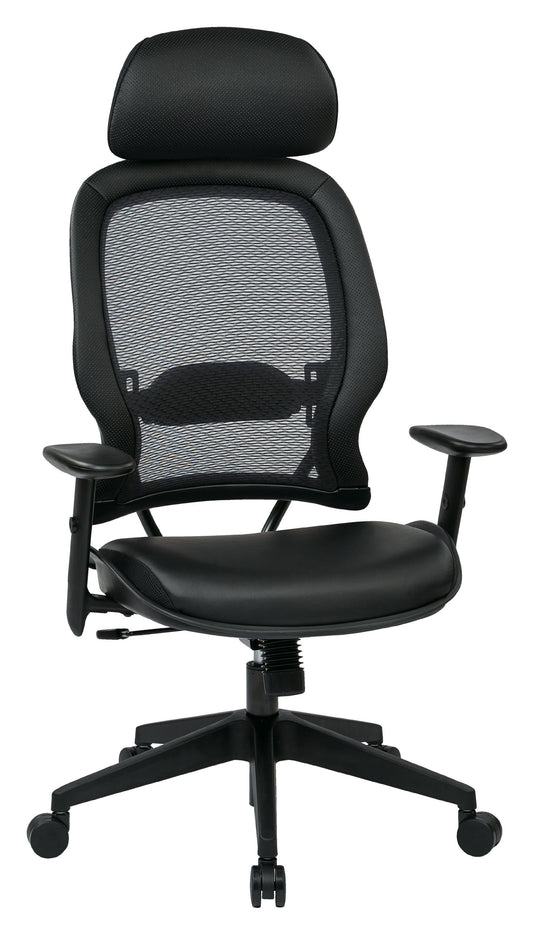 Space Seating Professional AirGrid Back and Padded Black Eco Leather Seat, 2-to-1 Synchro Tilt Control, Adjustable Arms and Tilt Tension with Nylon Base Executives Chair with Adjustable Headrest