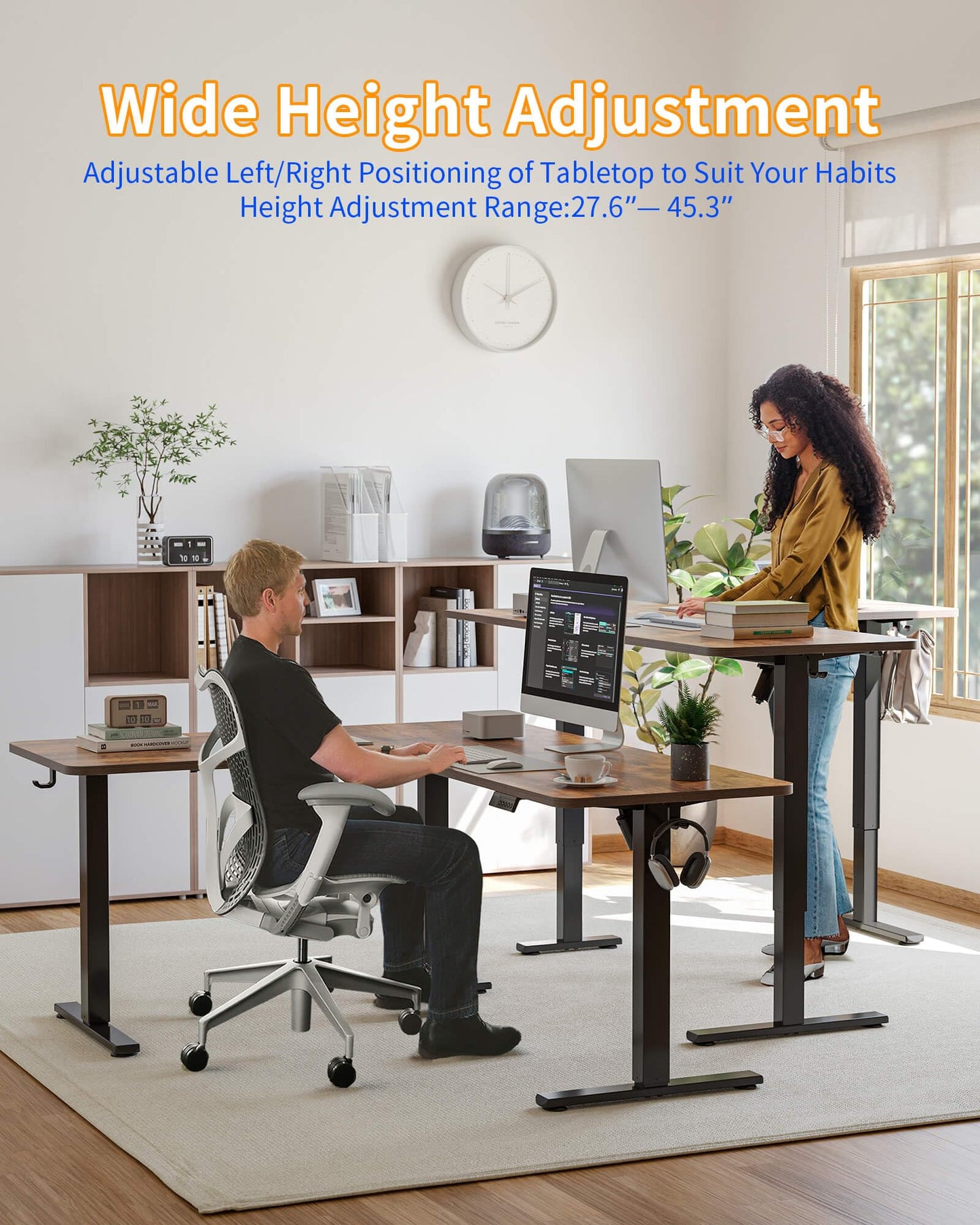 YIHAYO L Shaped Standing Desk Adjustable Height, 63 x 55 Inches Electric Corner Standing Desk with Splice Board, Computer Desk for Home Office, Rustic Brown