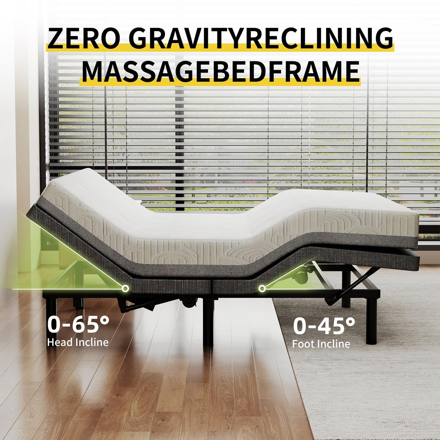 MULIN Full Size Smart Massage Bed Base, Electric Adjustable Frame with 6-Vibration Modes, Head & Foot Incline, 2 USB Ports, Flashlight, Storage Shelf & Remote