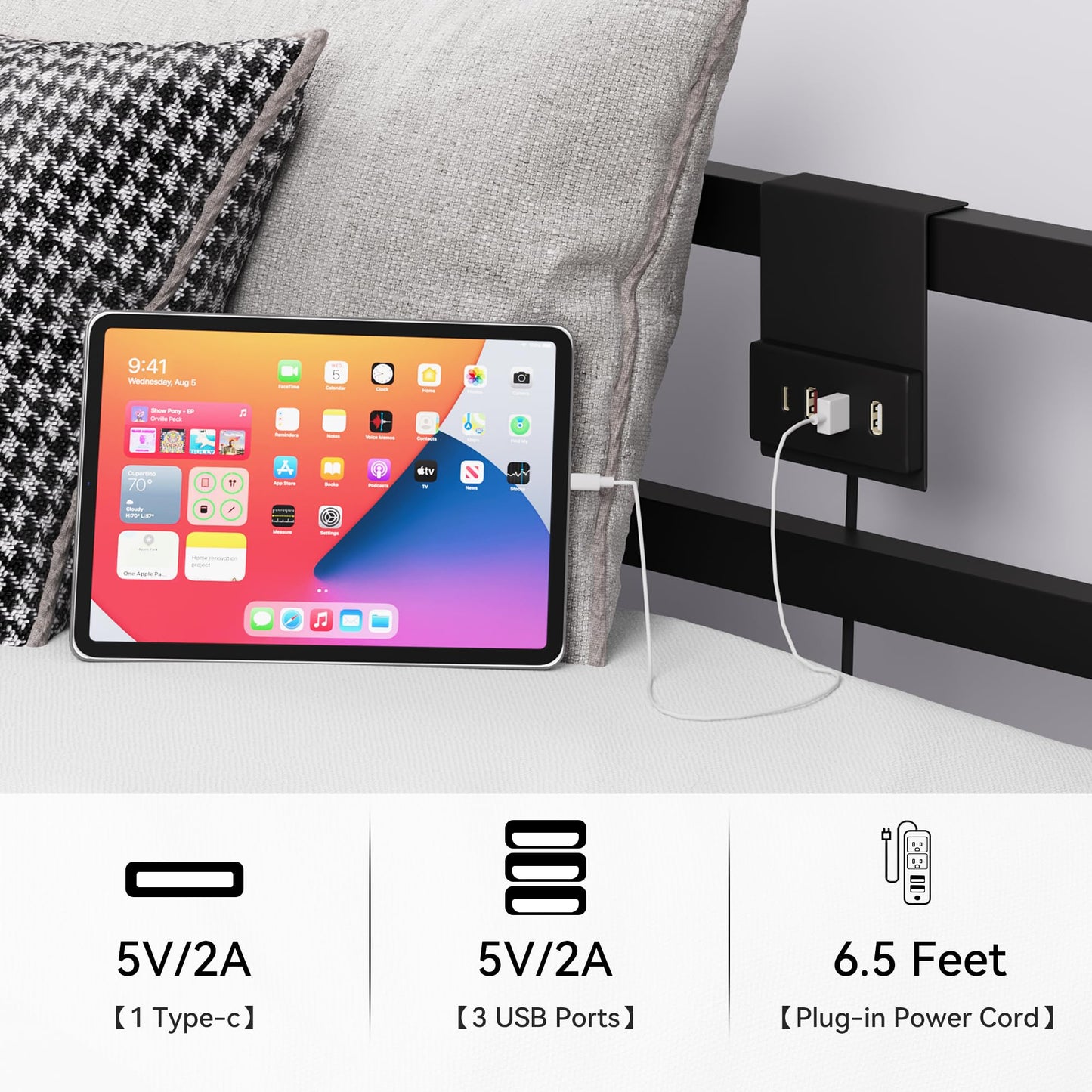 YITAHOME Queen Size Canopy Bed, Four Poster Platform Bed with Metal Slats Support, Metal Bed Frame with USB Charging Station, 12.4 inch Underbed Storage, No Box Spring Needed, Black