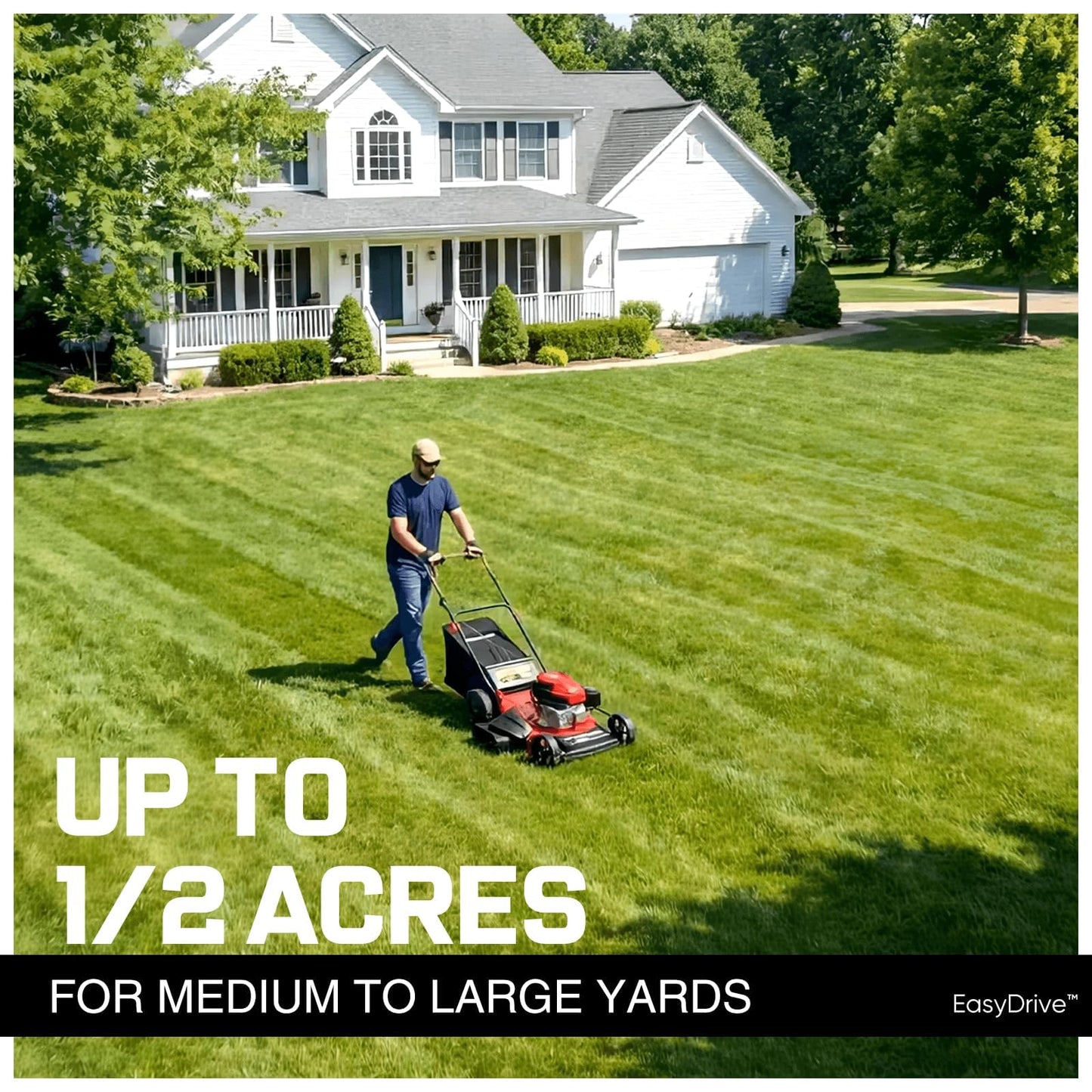 PowerSmart 21" Self-Propelled Gas Lawn Mower | 170cc OHV Engine | Rear-Wheel Drive for Slopes | 3-in-1 Bag, Mulch & Discharge | 6 Cutting Heights | Durable Steel Deck| Rear-Wheel Drive | Medium Yard
