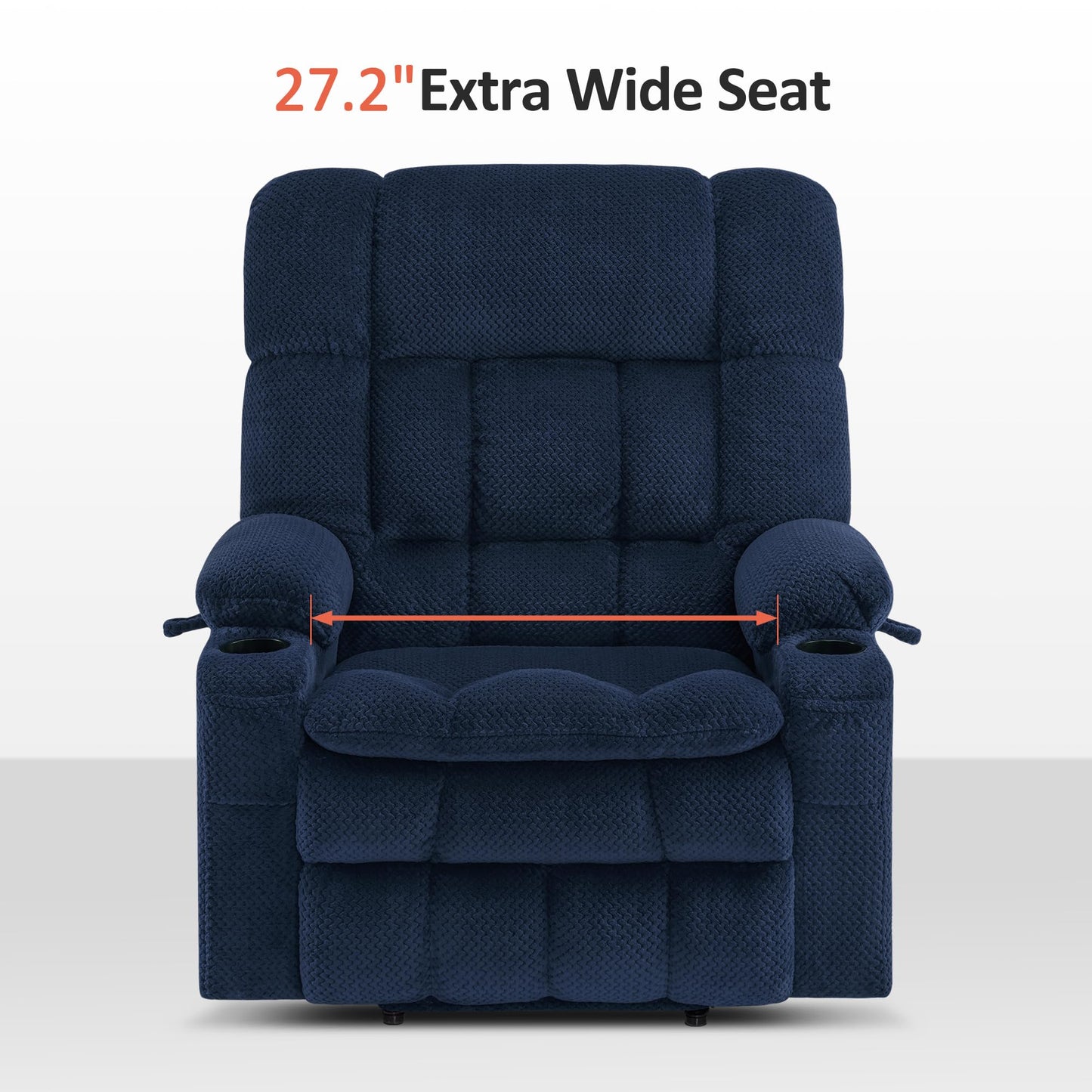 MCombo Oversized Power Lift Recliner Chair for Elderly, Dual Motor Lift Chair with Heat and Massage, Lay Flat Lift Chair for Big and Tall, Cup Holders, Fabric R7891 (Oversize, Navy Blue)
