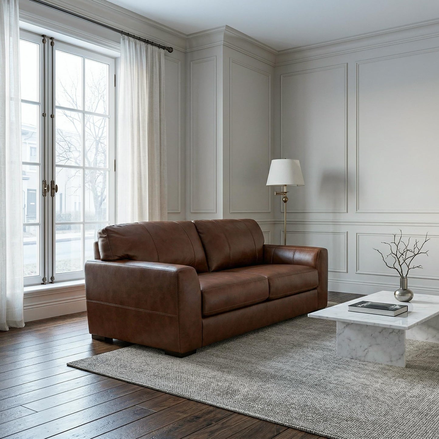 Signature Design by Ashley Creazzo Modern Leather Match Sofa with Loose Seat Cushions and Non-Skid Legs, Dark Brown
