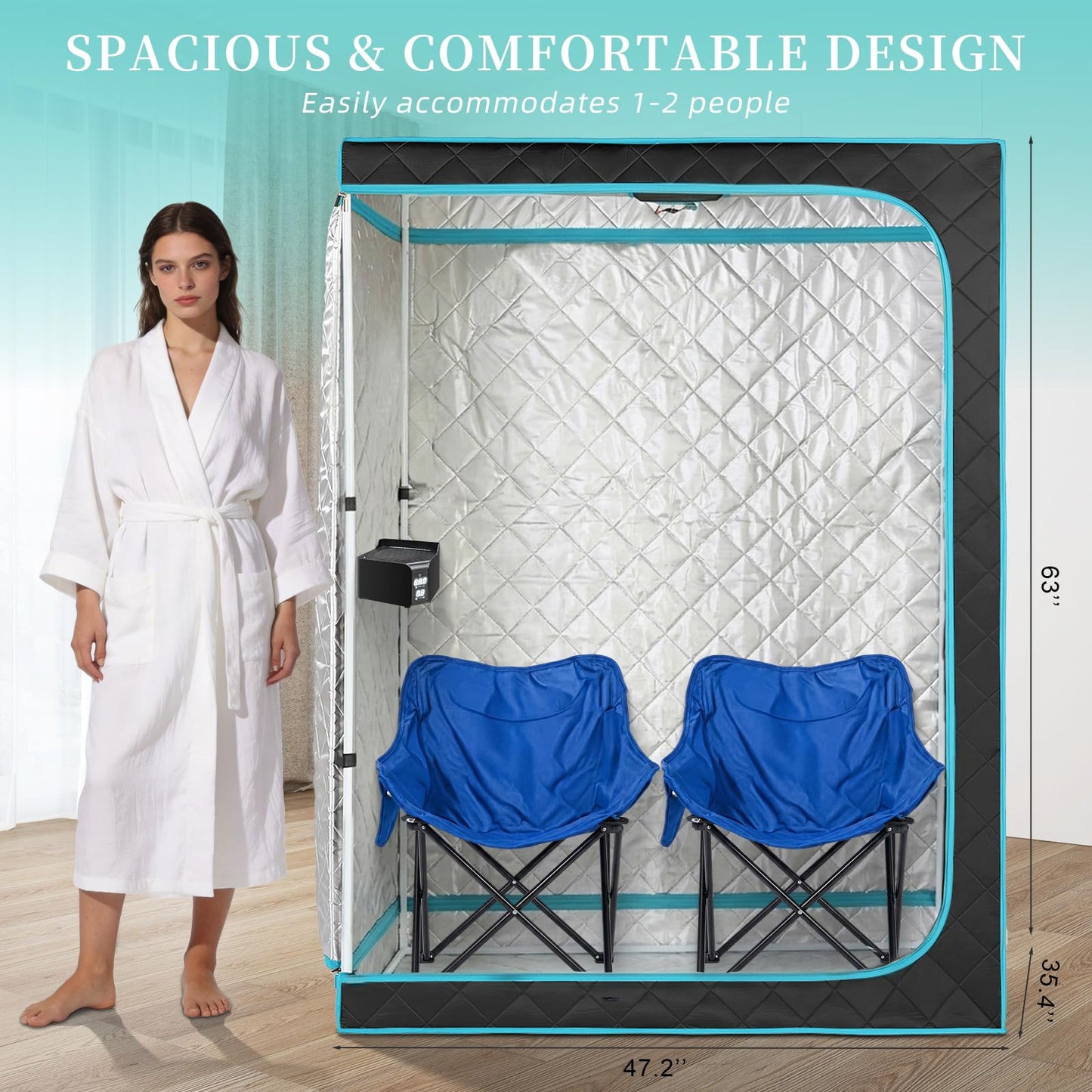 ZONEMEL Upgrade Portable Hot Air Sauna, 1 or 2 Person Home Sauna, 1500W & 149°F Dry Sauna Box, with 660nm Red Light Therapy, Folding Chairs (110V)